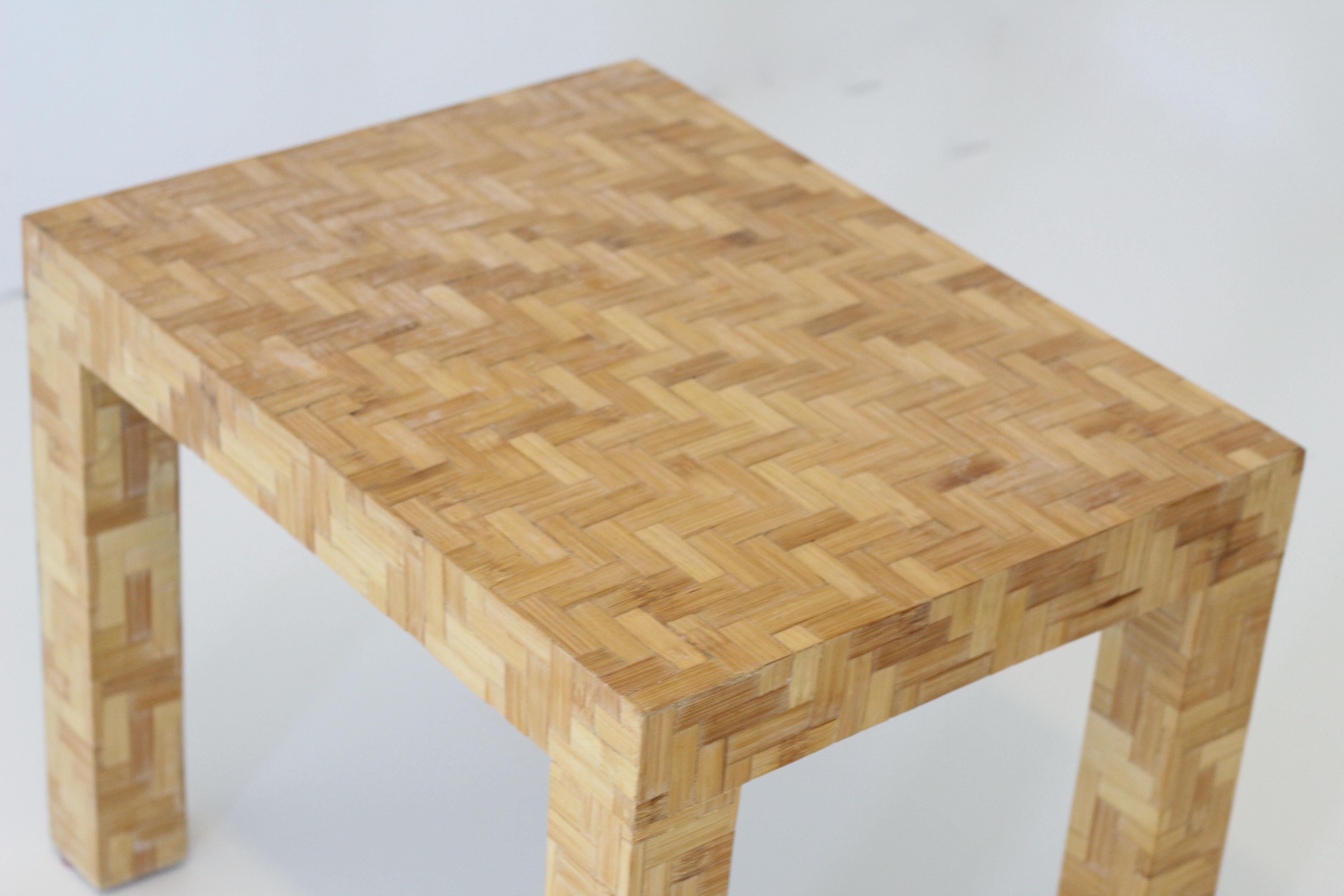 Parsons Bamboo Parquet Table, 1970s In Good Condition In San Diego, CA