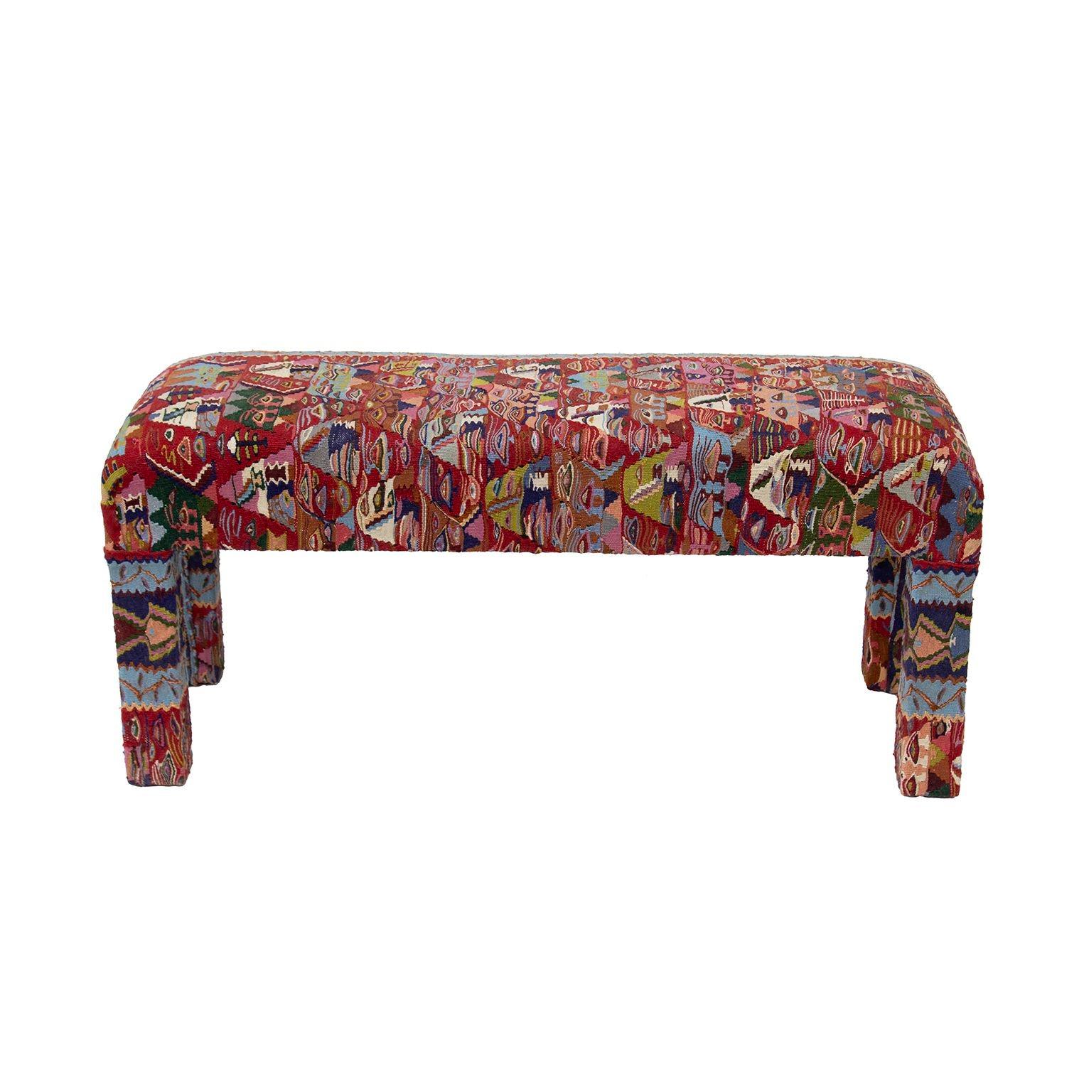 American Parsons Bench Upholstered in a Vintage Textile, 45
