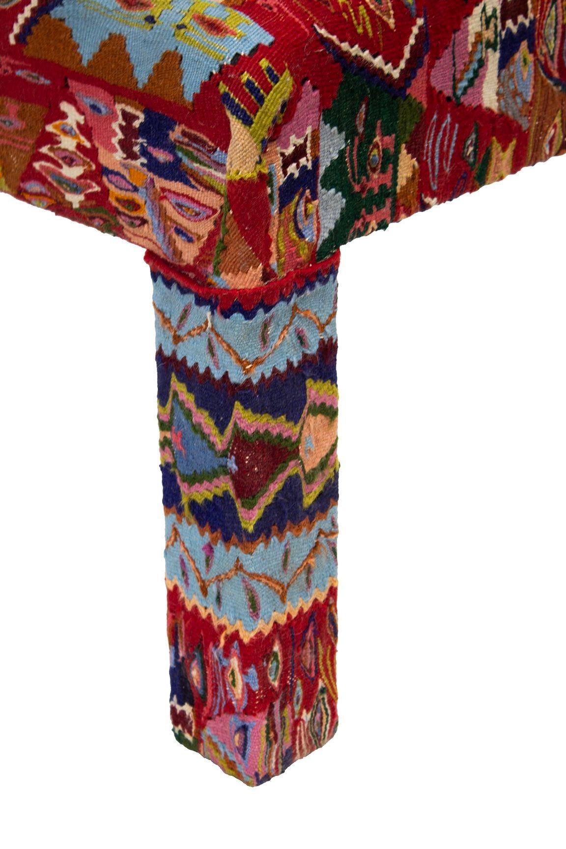 Late 20th Century Parsons Bench Upholstered in a Vintage Textile, 45