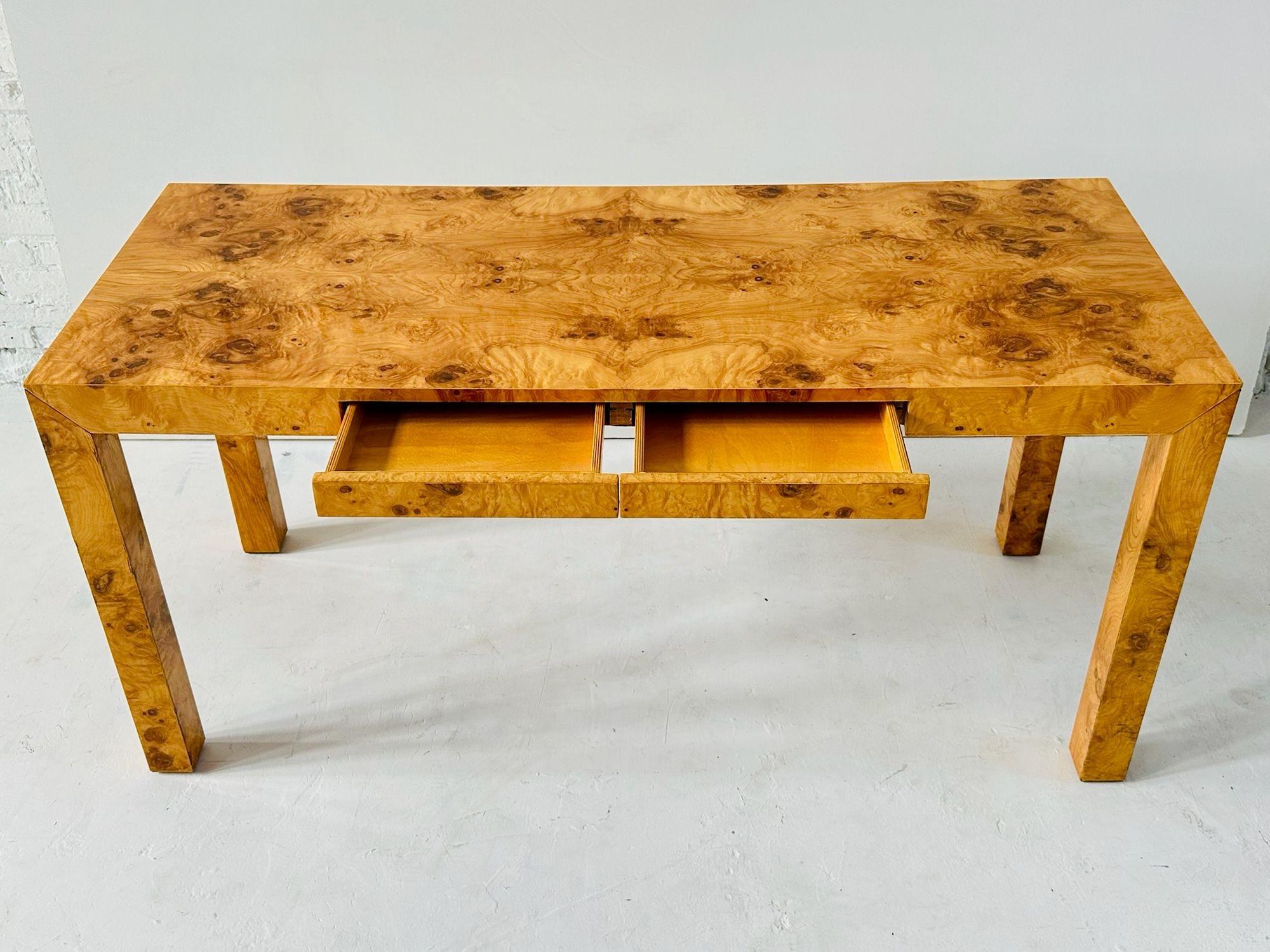 American Parsons Burl Wood Desk, 1960 For Sale