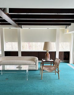 Parsons End Table in Walnut with Glass Top, Henredon attr.