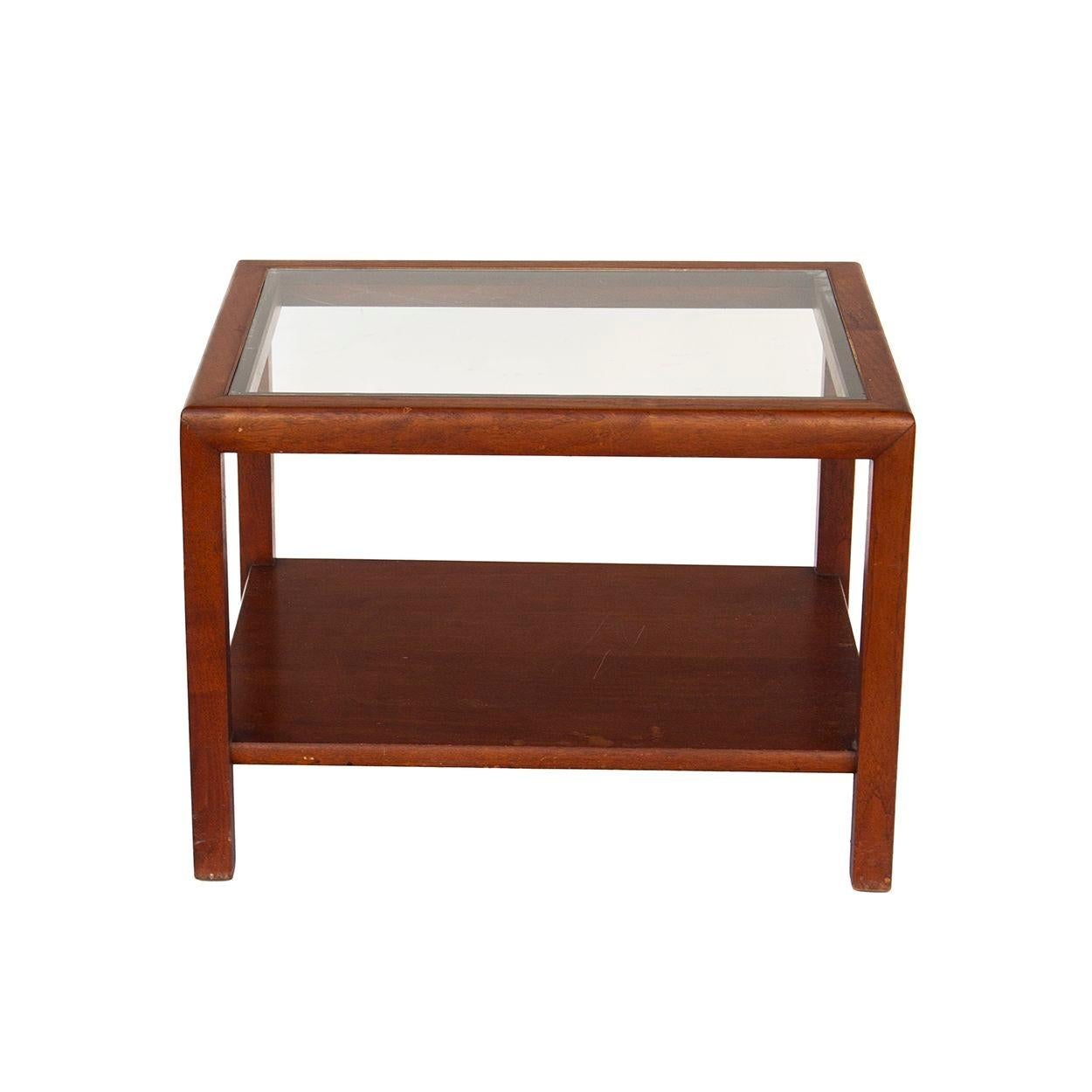 American Parsons End Table in Walnut with Glass Top, Henredon attr. For Sale