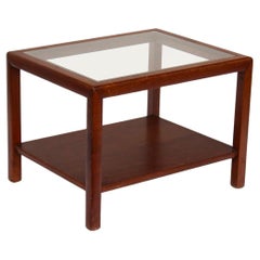 Used Parsons End Table in Walnut with Glass Top, Henredon attr.