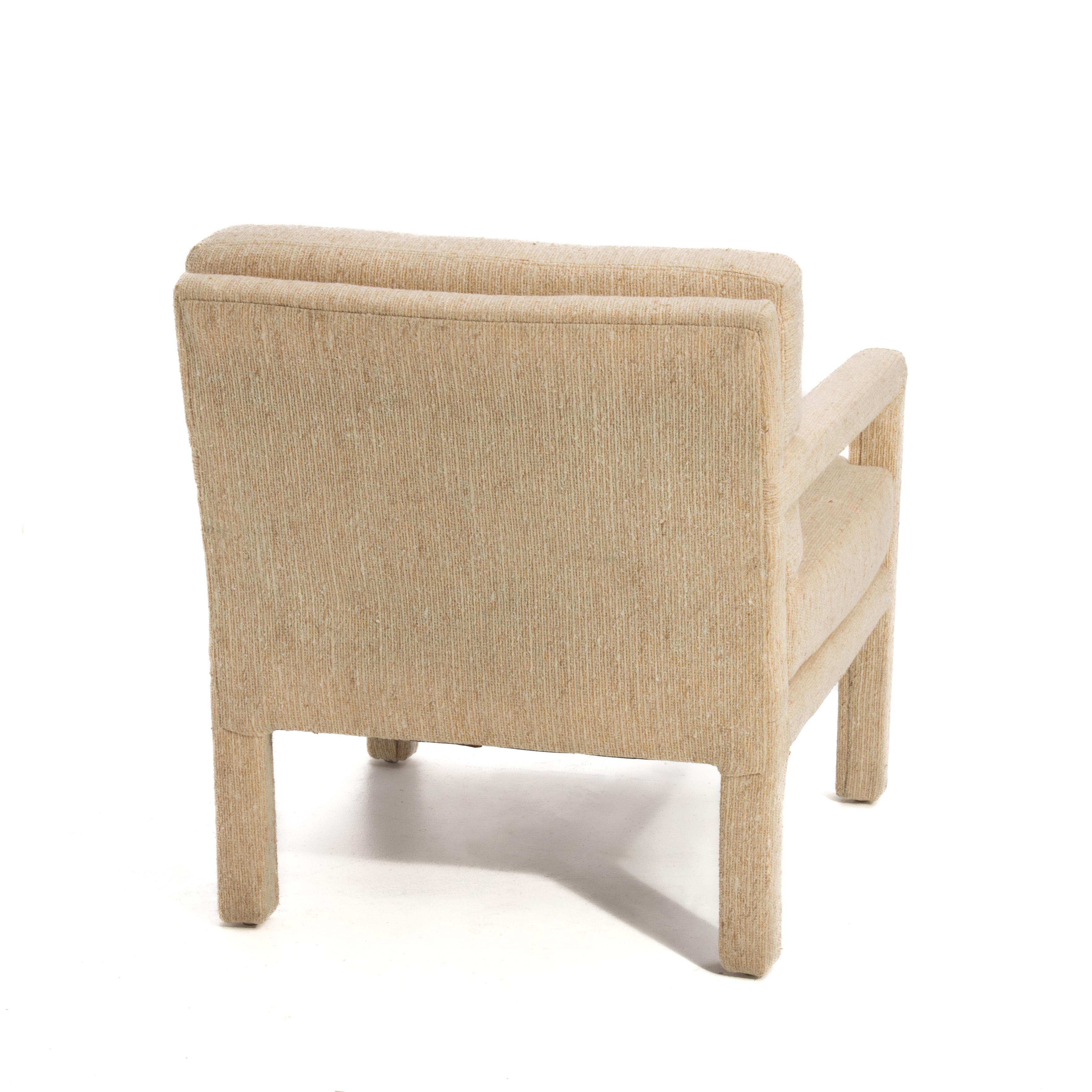 Mid-Century Modern Parsons Lounge Chair Original Oatmeal Fabric Unmarked After Milo Baughman Thayer