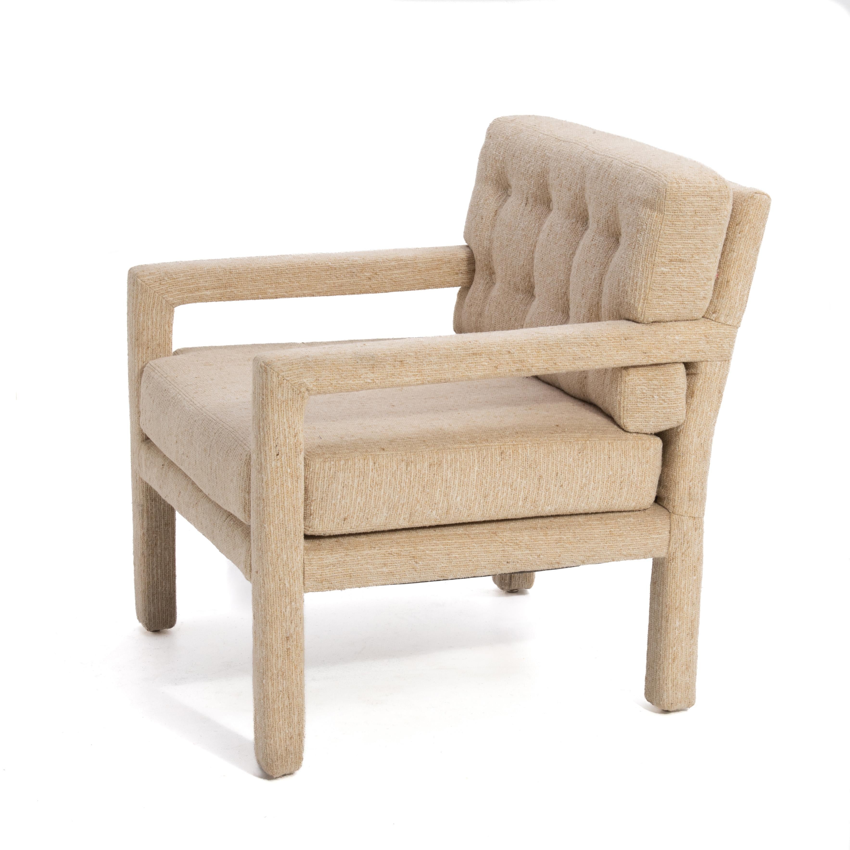 Parsons Lounge Chair Original Oatmeal Fabric Unmarked After Milo Baughman Thayer In Good Condition In Forest Grove, PA