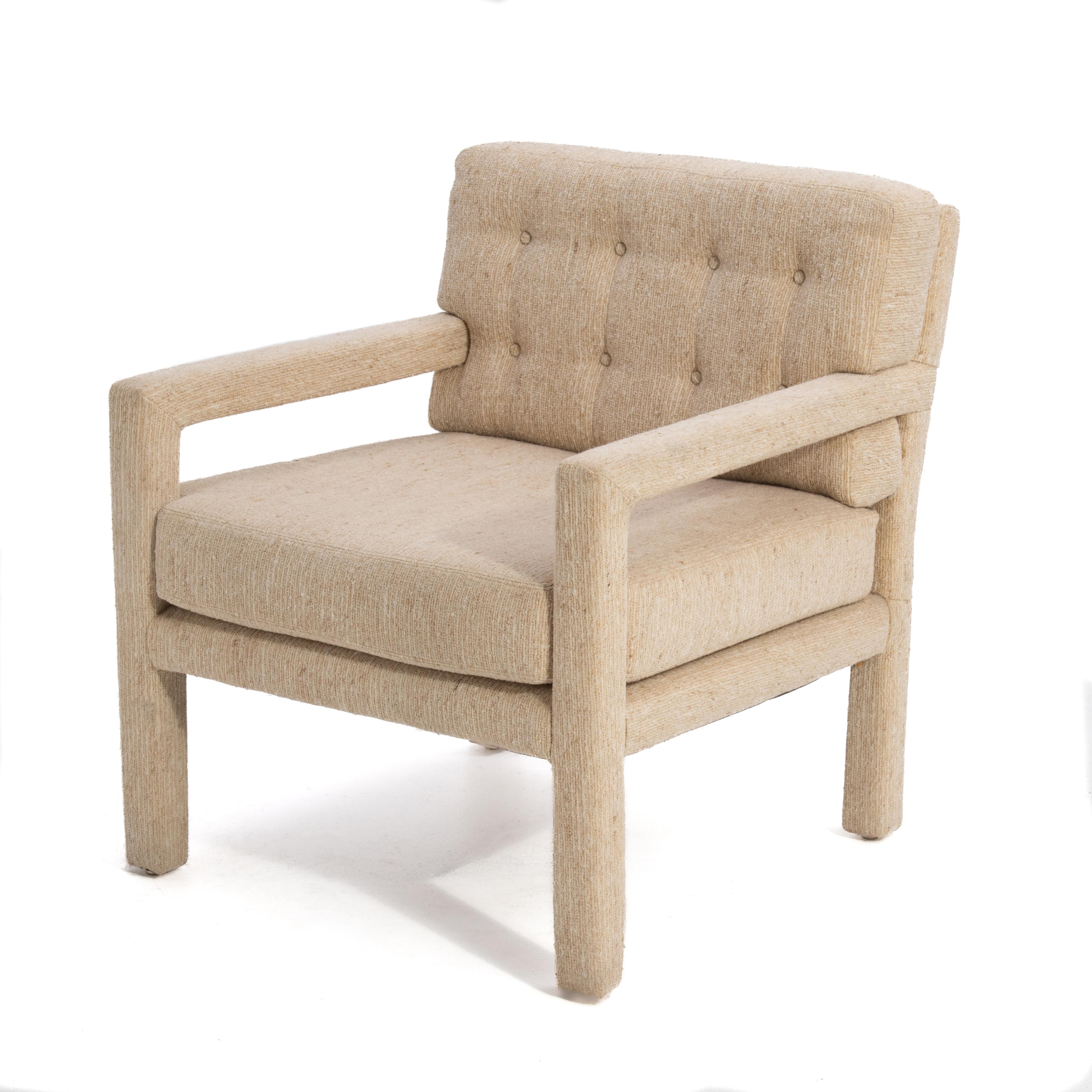 Late 20th Century Parsons Lounge Chair Original Oatmeal Fabric Unmarked After Milo Baughman Thayer
