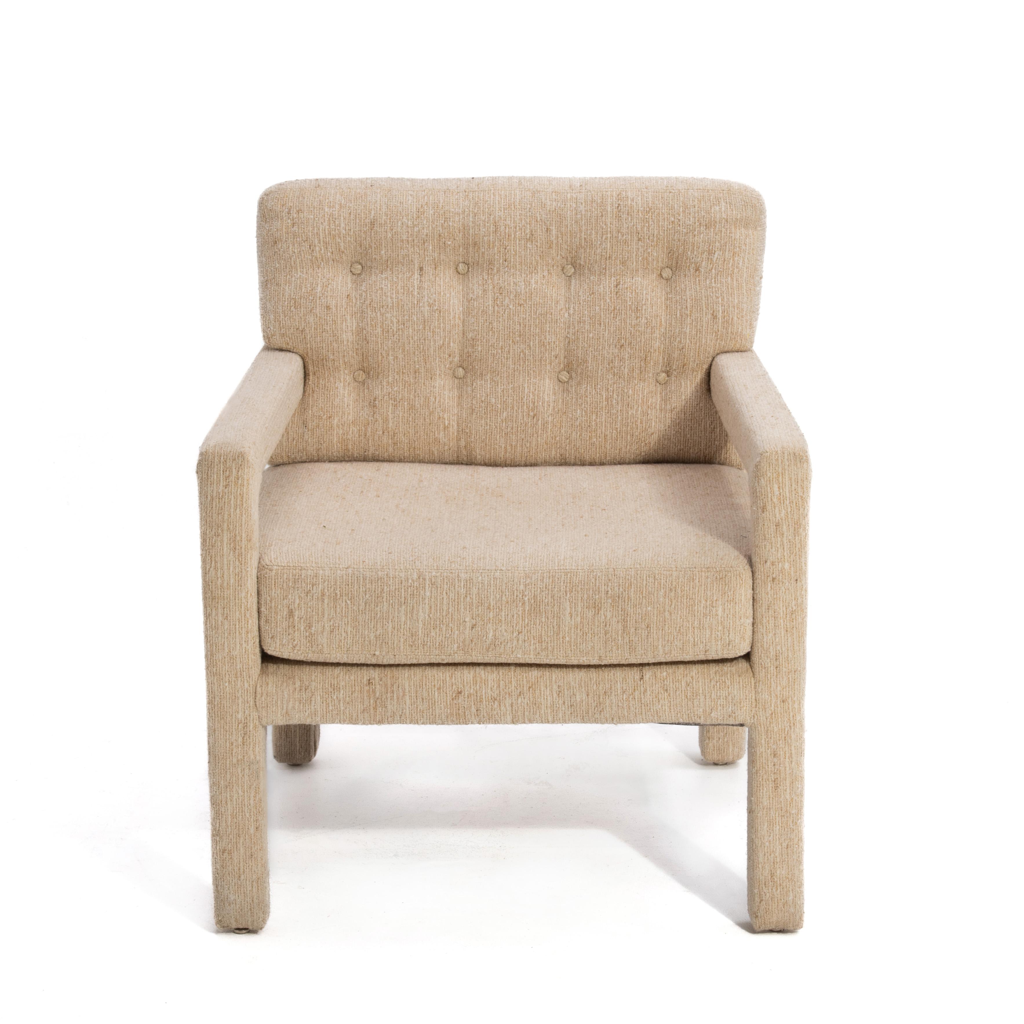 Parsons Lounge Chair Original Oatmeal Fabric Unmarked After Milo Baughman Thayer 1