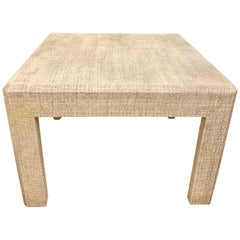 Parsons Low Game/Side Table Clad in Grasscloth