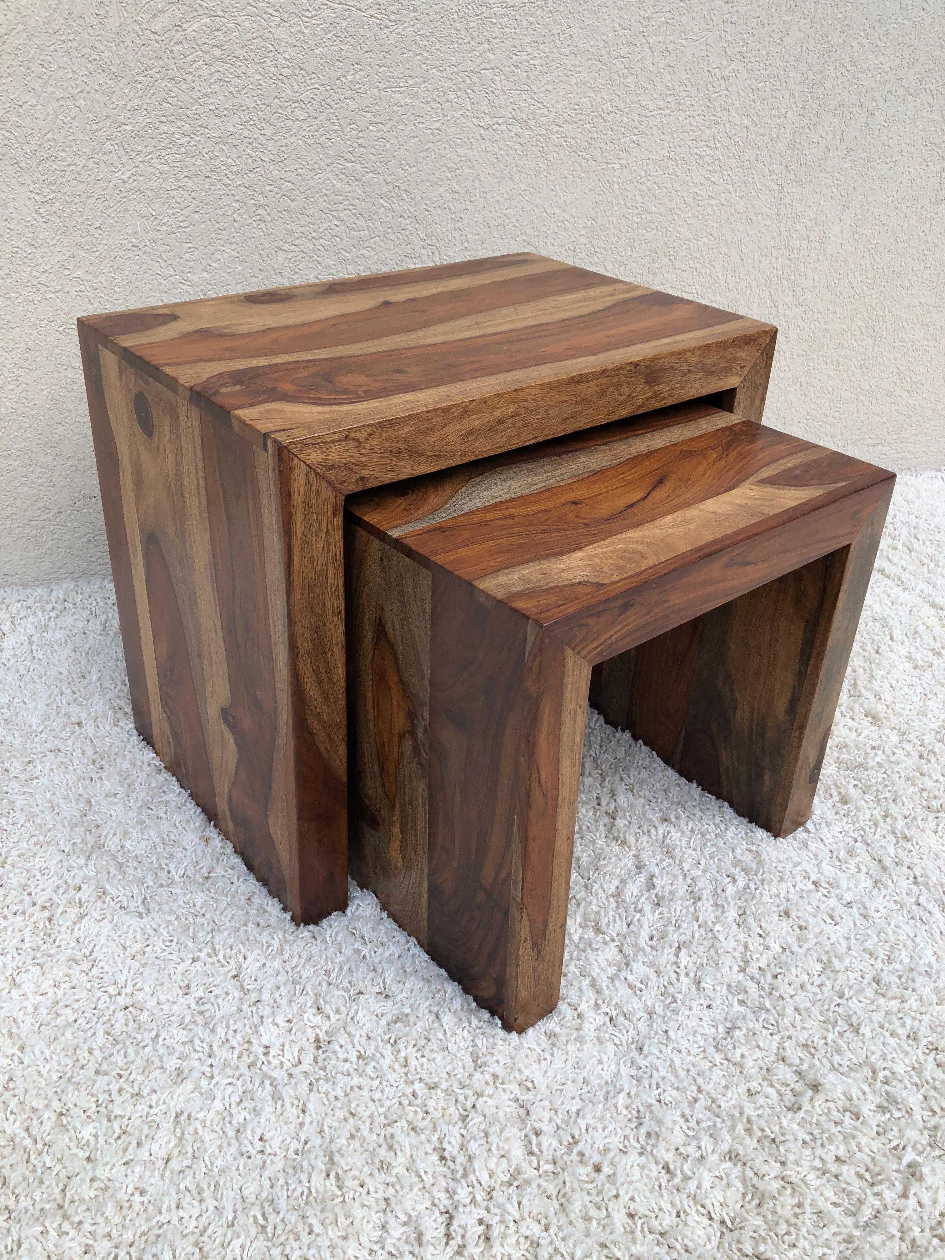 American Parsons Midcentury Tiger Wood Exotic Striped Stacking/Nesting Tables For Sale