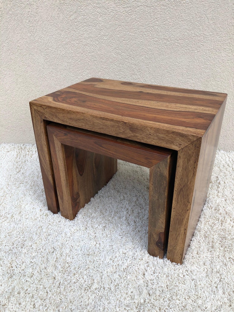 Parsons Midcentury Tiger Wood Exotic Striped Stacking/Nesting Tables