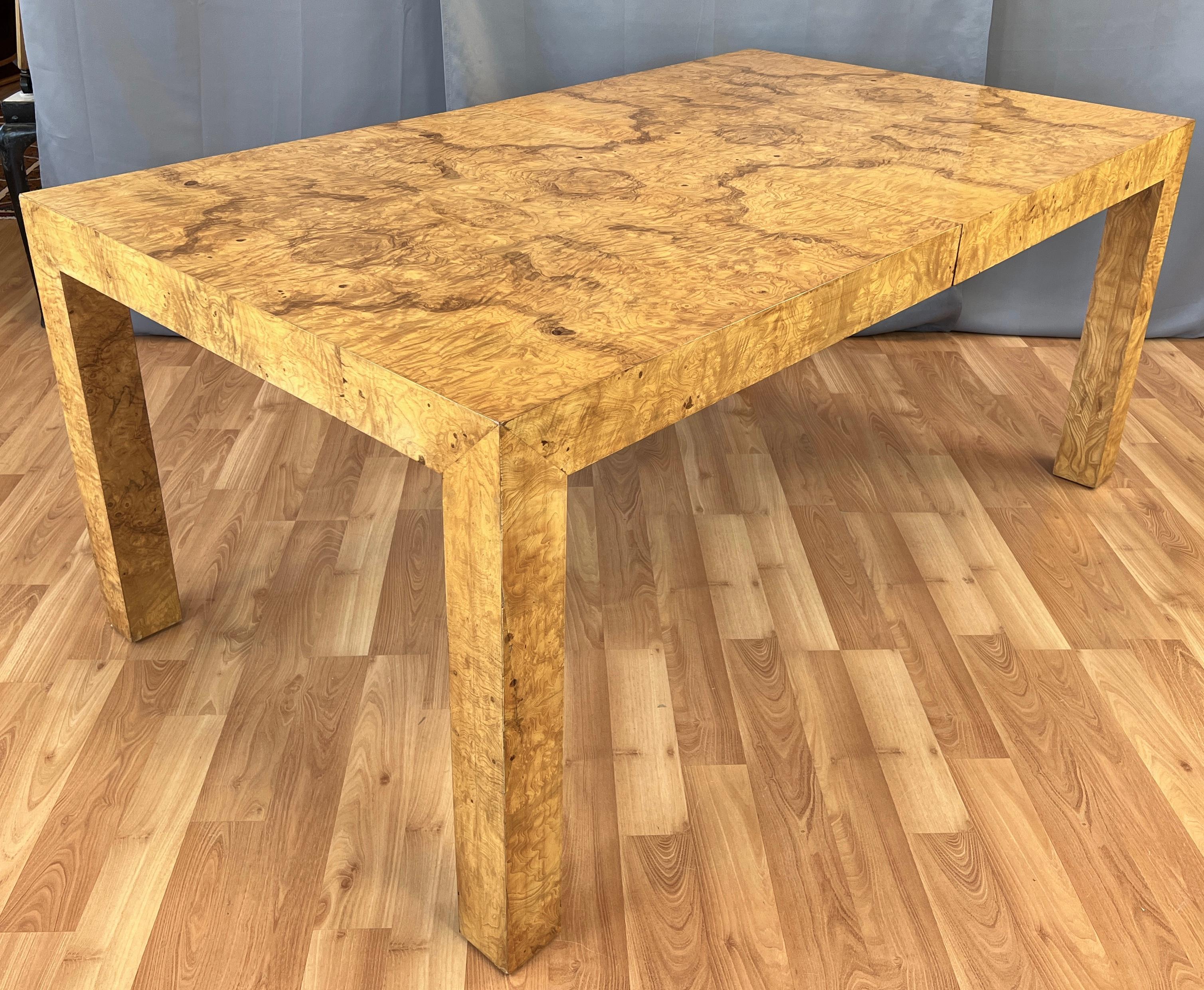 Mid-Century Modern Parsons Maple Burl Dining Table Designed by Milo Baughman