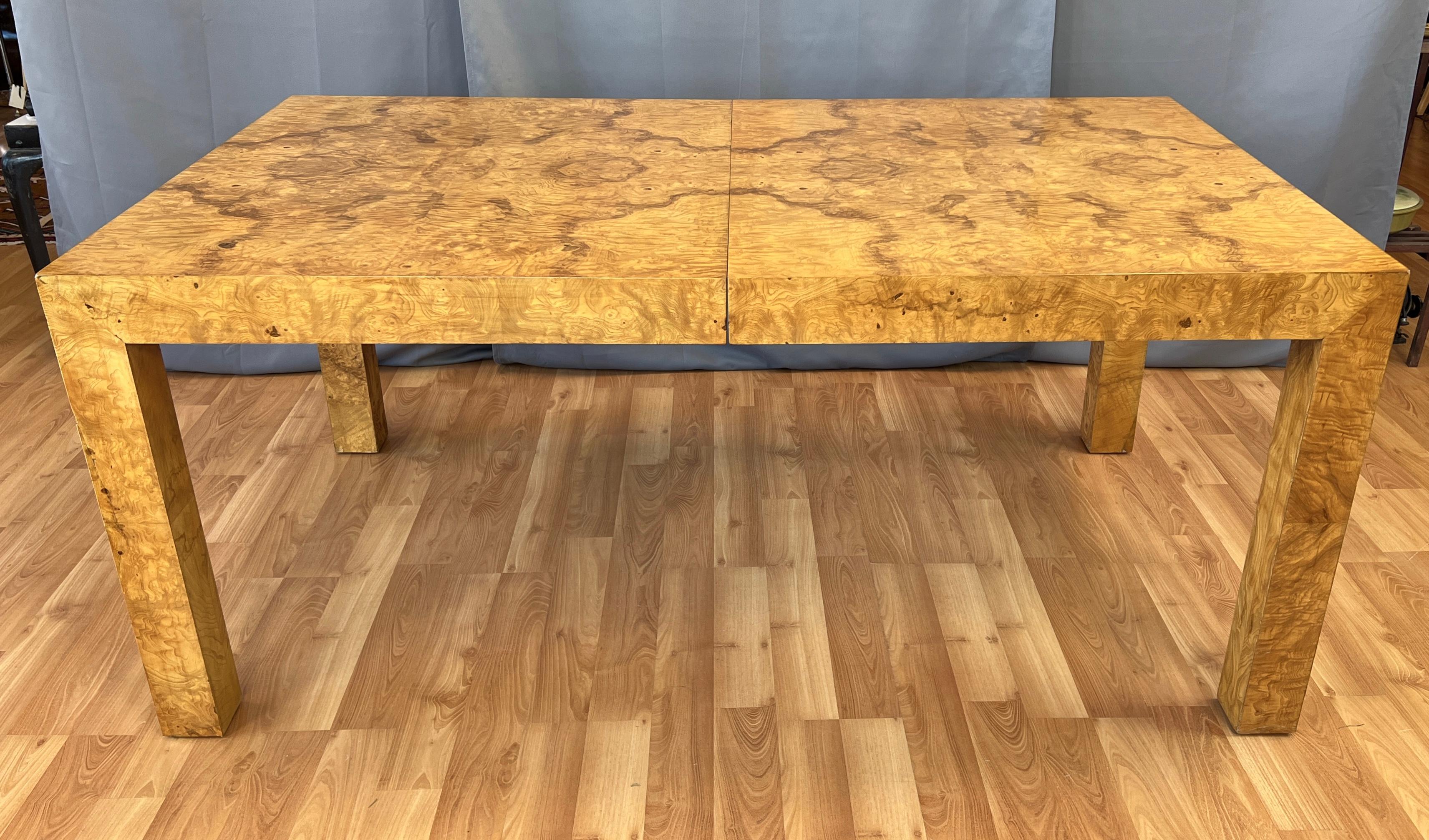 American Parsons Maple Burl Dining Table Designed by Milo Baughman