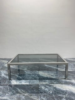 Parsons Style Aluminum Coffee Table Base with Smoked Glass Inset Top, 1970s