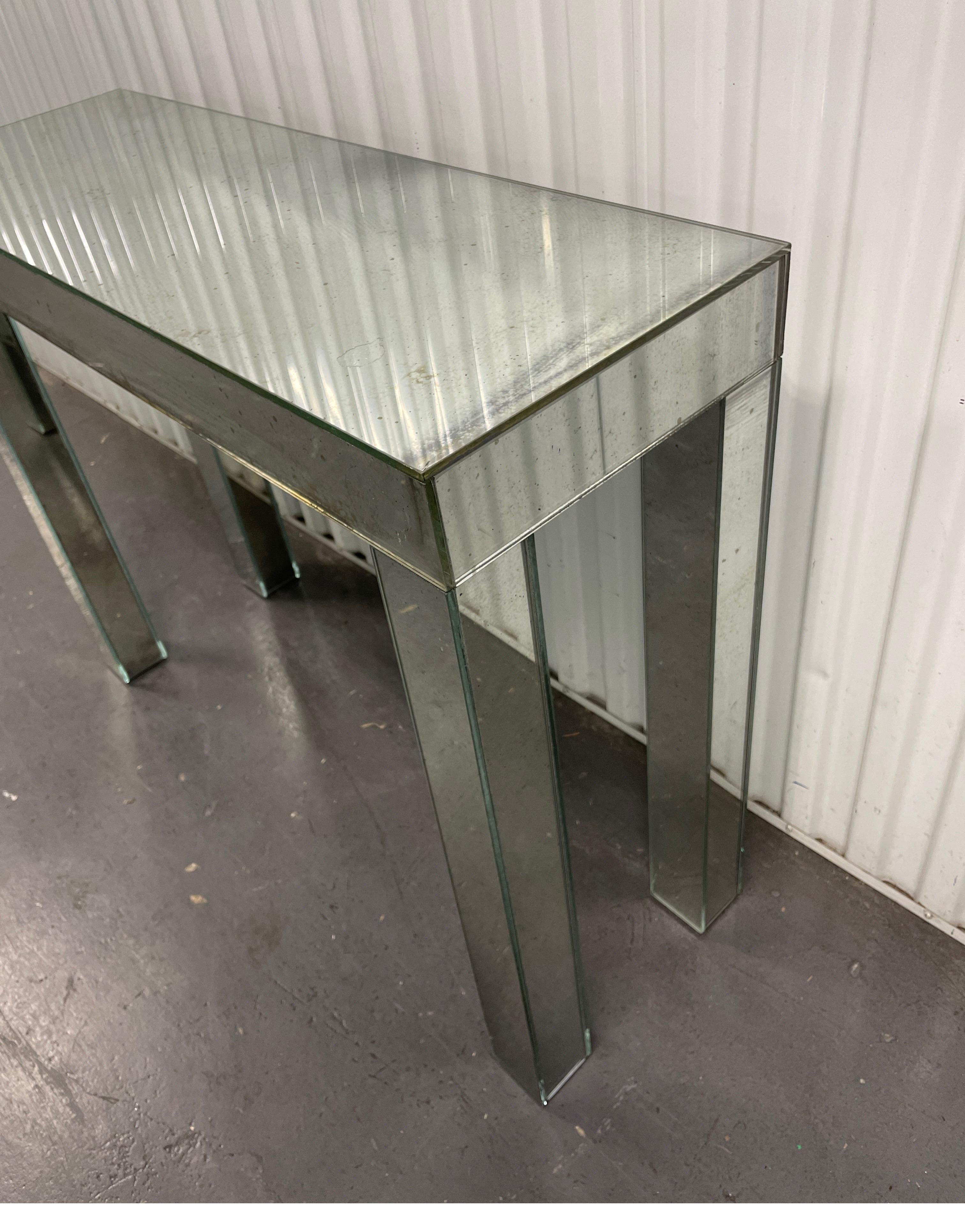 American Parsons Style Antiqued Mirrored Console For Sale