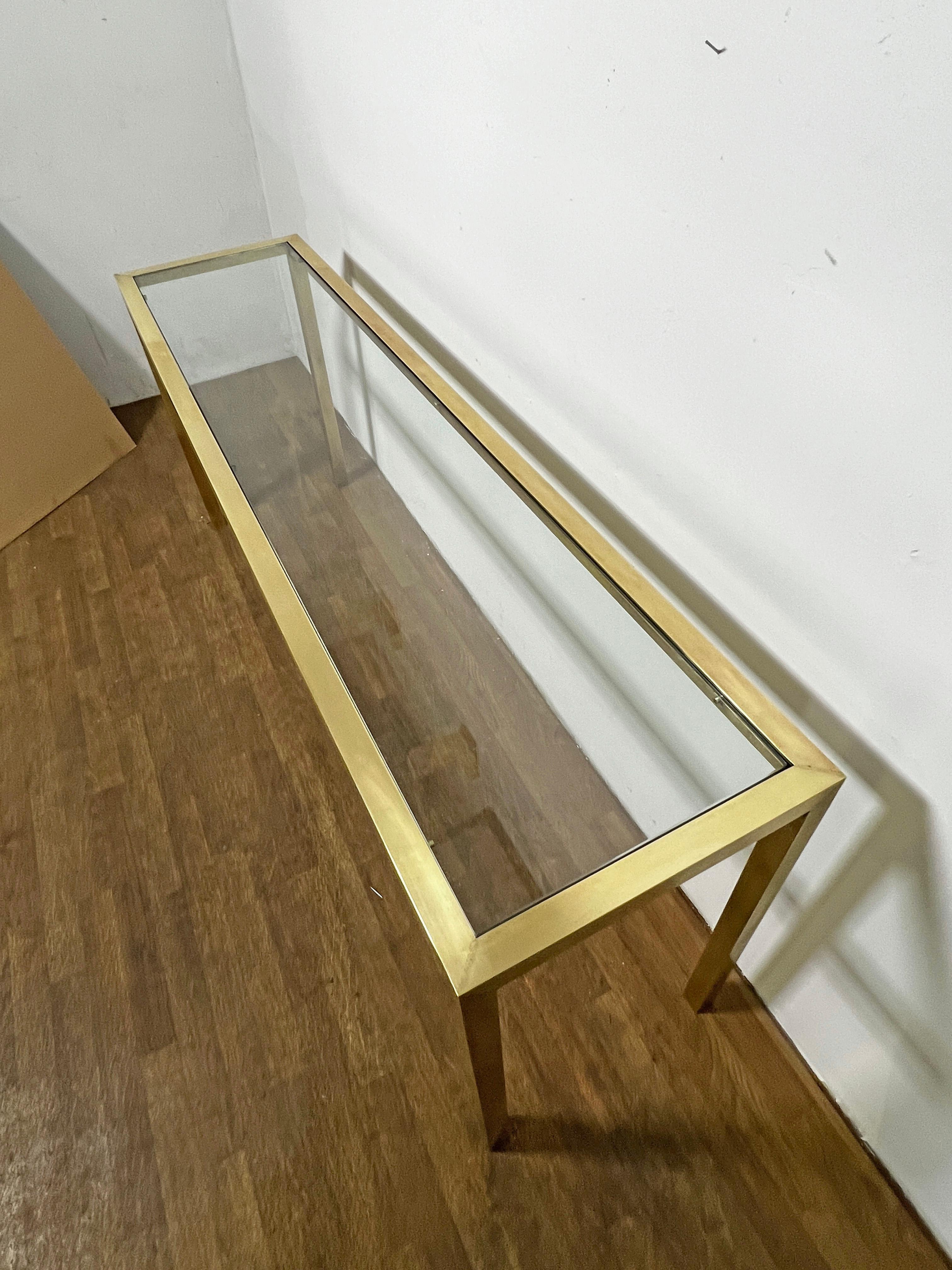 Mid-Century Modern Parsons Style Brass Console Table Attributed to Directional Circa 1970s For Sale