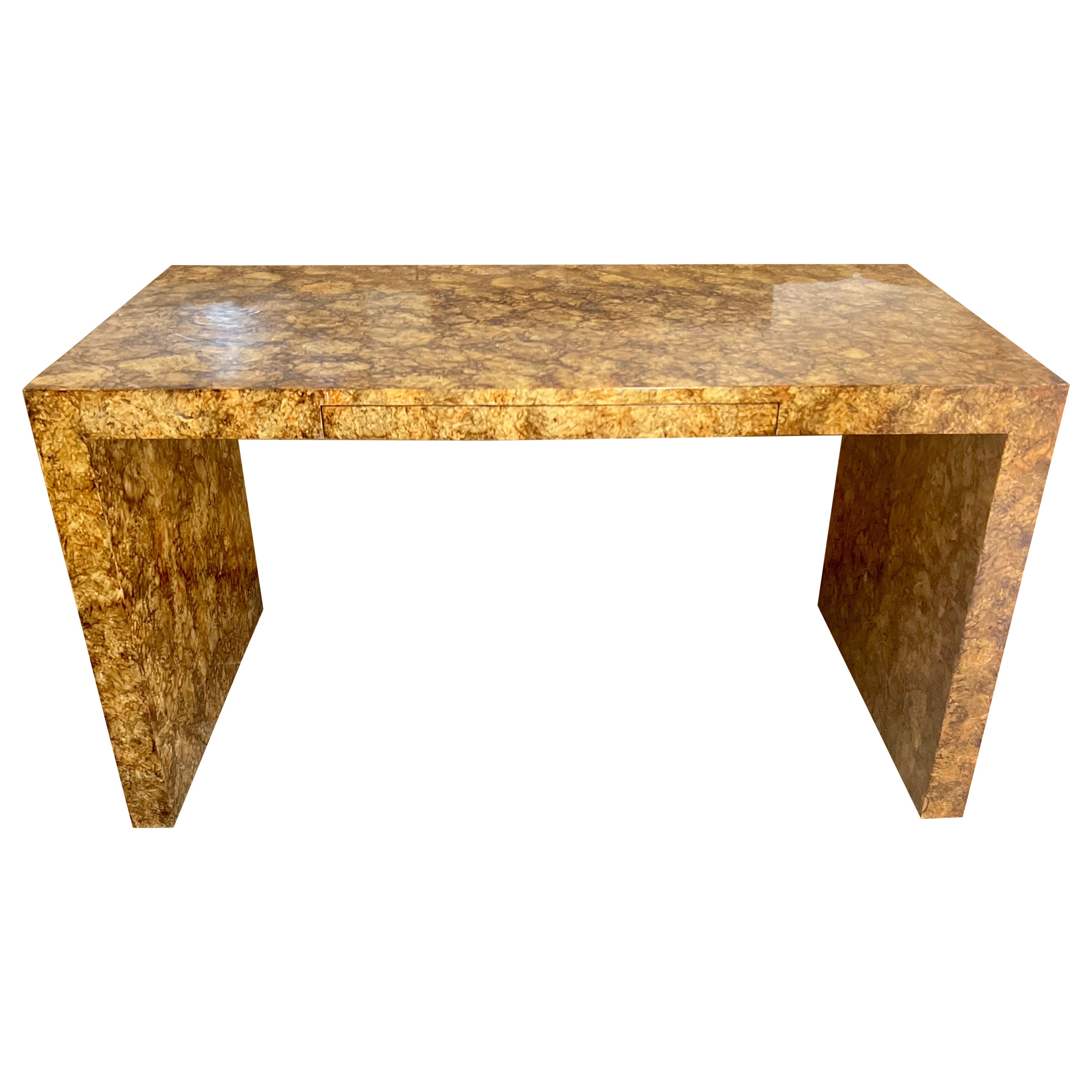 Parsons Style Mid-Century Modern Desk in a Burl / Faux Tortoise Shell Laminate