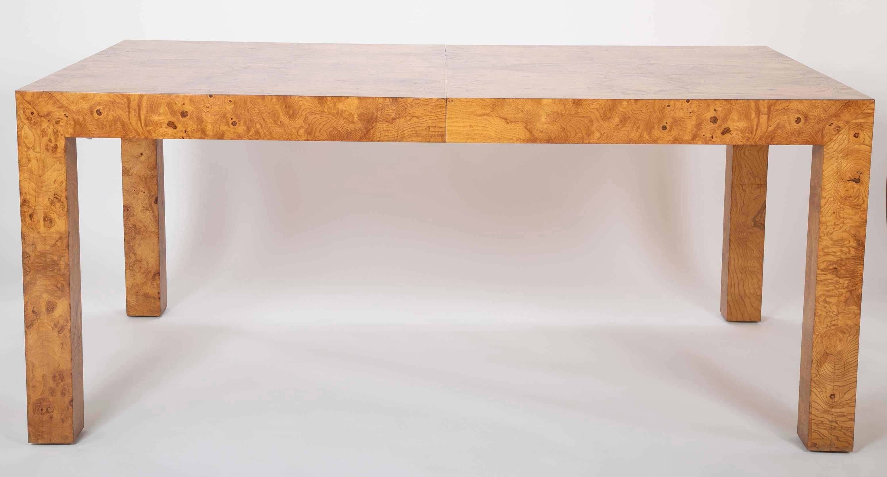 Mid-Century Modern Parsons Style Olivewood Dining Table Design Attributed to Milo Baughman