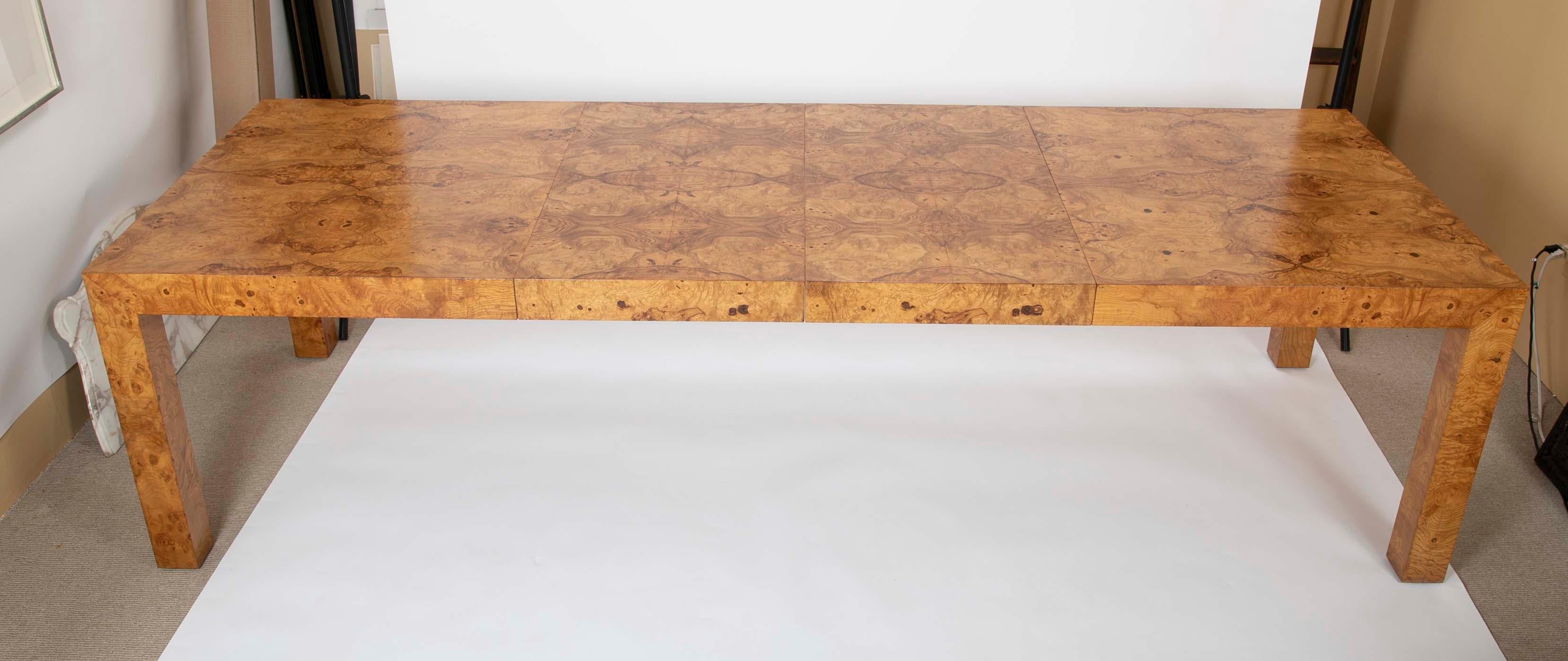 Late 20th Century Parsons Style Olivewood Dining Table Design Attributed to Milo Baughman