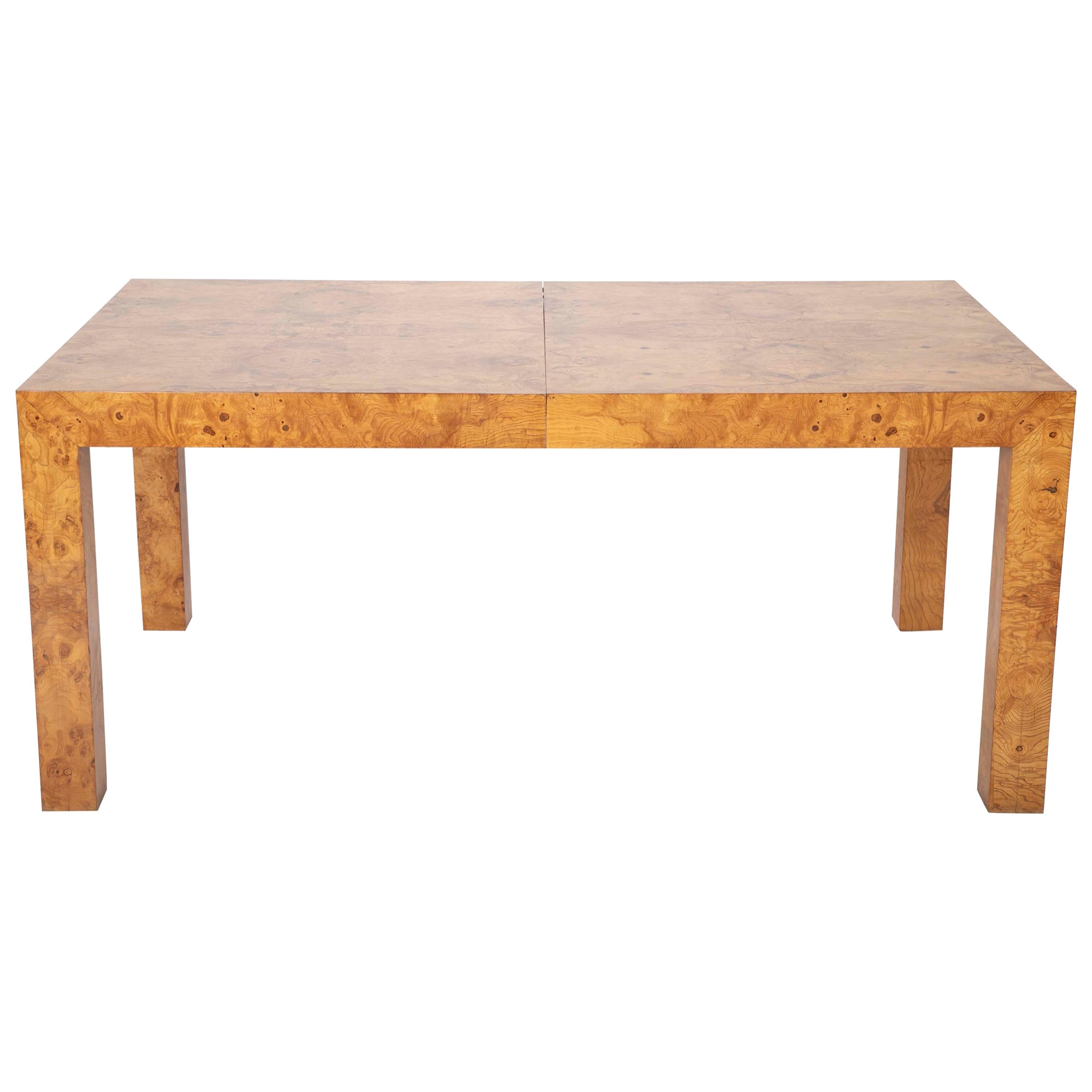 Parsons Style Olivewood Dining Table Design Attributed to Milo Baughman