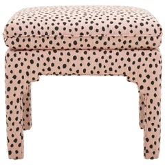 Parsons Style Ottoman in Pink and Black Spotted Linen