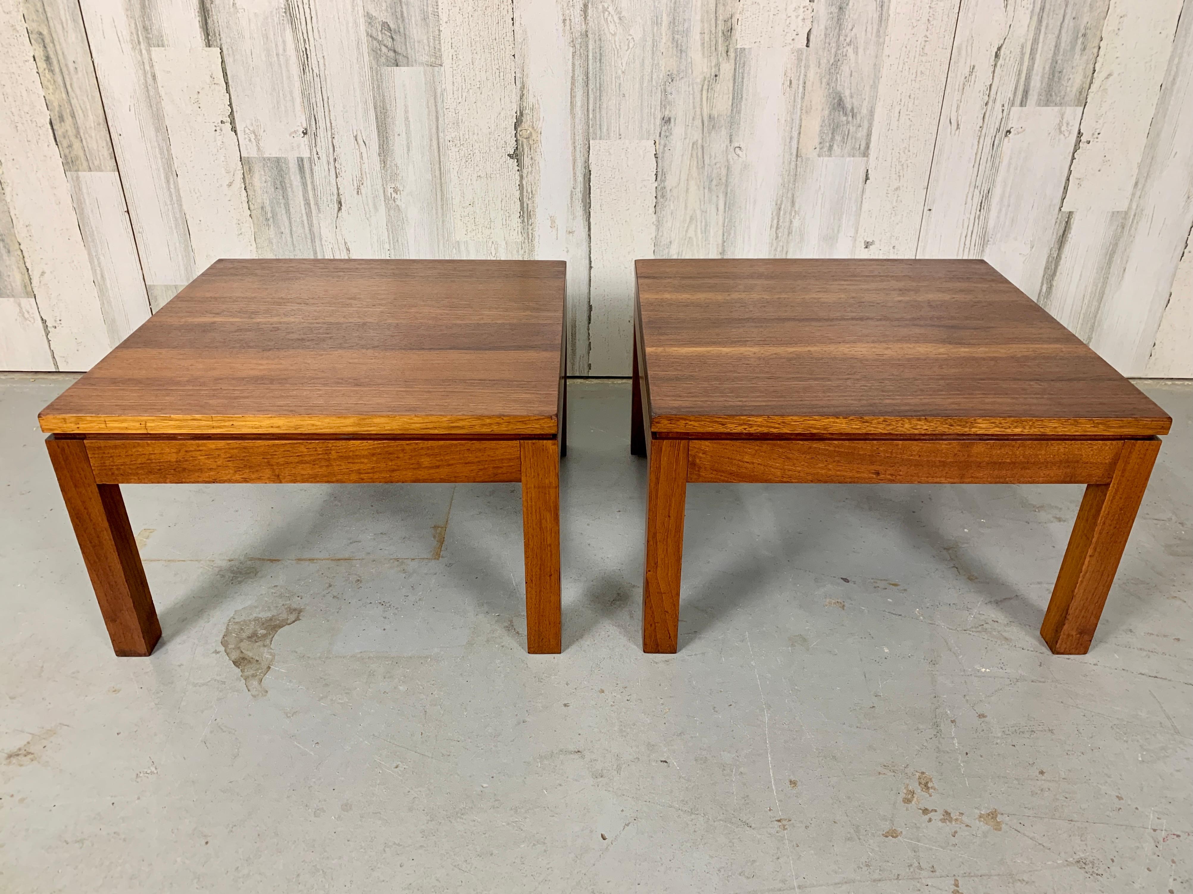 Mid-Century Modern Parsons Style Walnut Low End Tables 