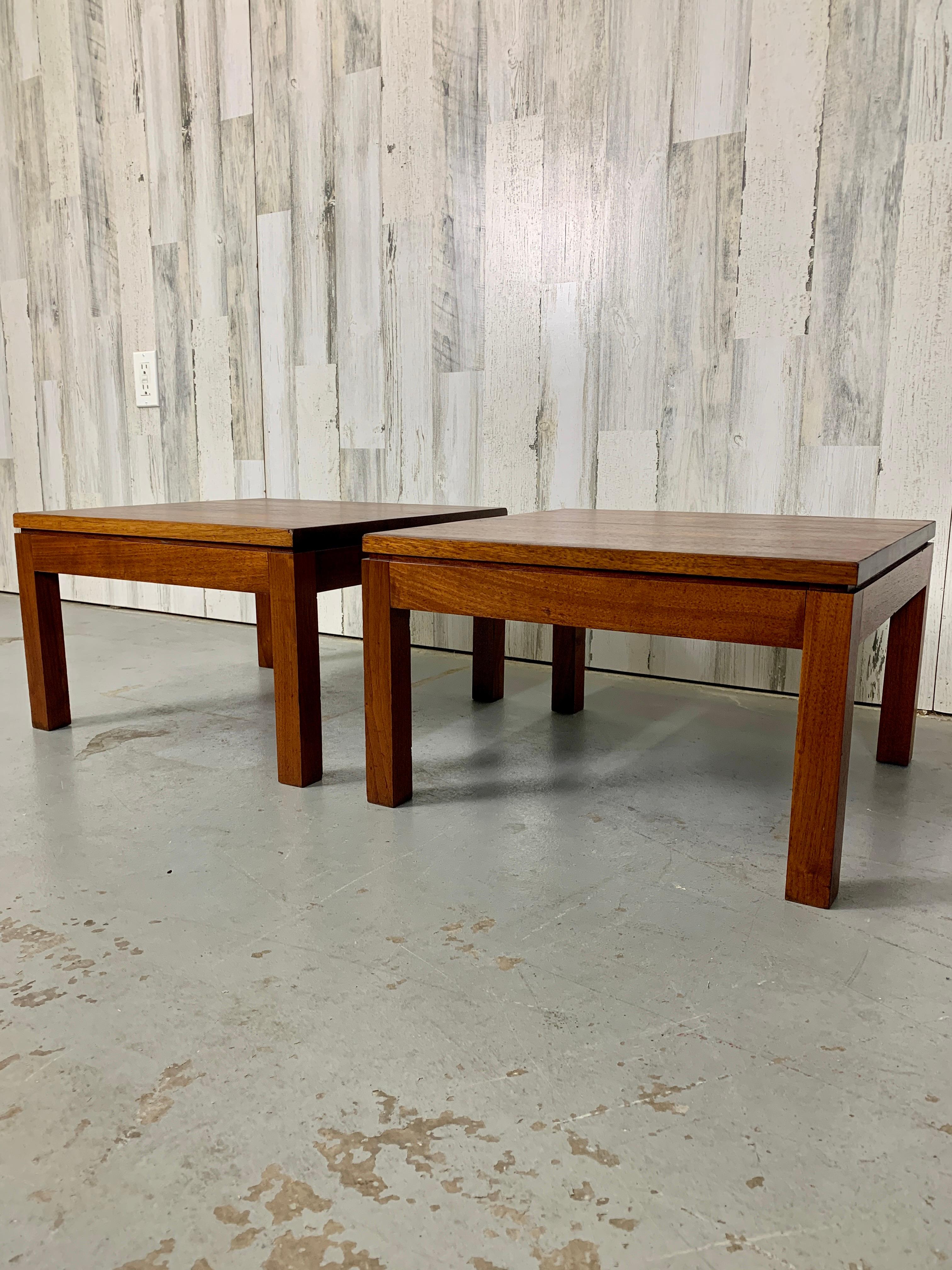 20th Century Parsons Style Walnut Low End Tables 
