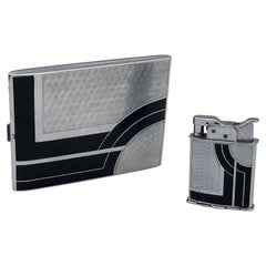 Part 1 - Rare 1930s Art Deco Evans Chrome & Enamel Cigarette Case (Sold as Set)