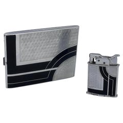 Part 1 - Rare 1930s Art Deco Evans Chrome & Enamel Cigarette Case (Sold as Set)