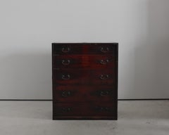 Part Charred Edo Period Tansu/Chest Of Drawers Wabi Sabi