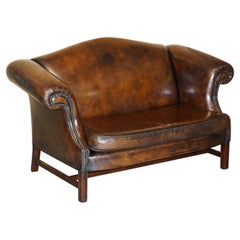 Part of a Large Suite This Restored Hand Dyed Brown Leather Two Seat Club Sofa
