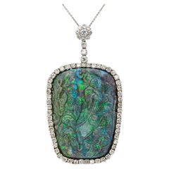 Part of An Antique Snuff Bottle Carved Black Opal Diamond Pendant