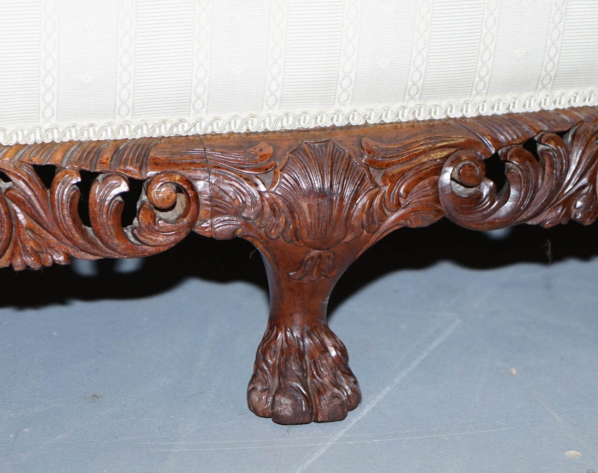 20th Century Part of Large Suite Ornately Carved Walnut Lion Hairy Paw Feet Three Person Sofa For Sale