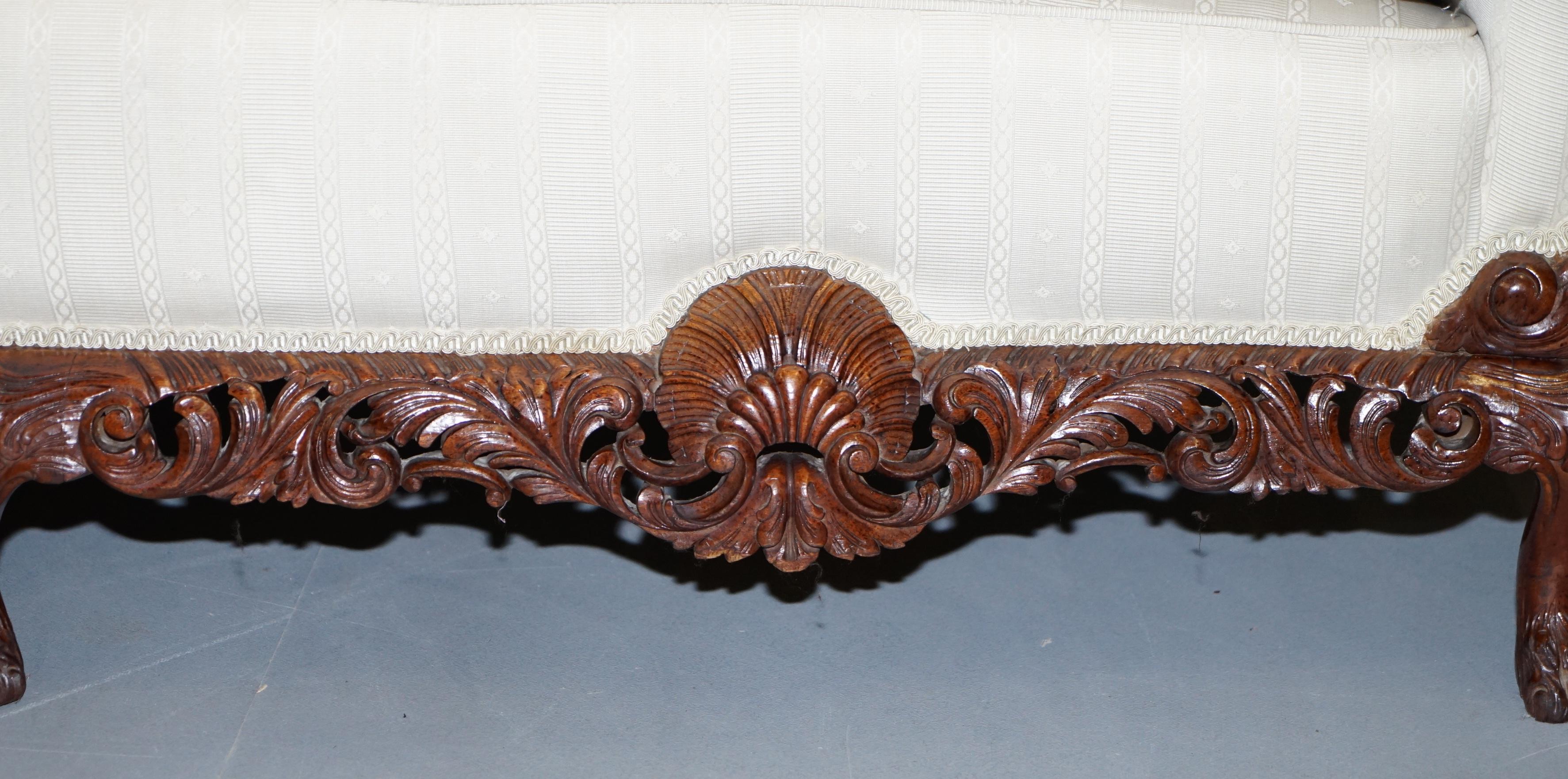 Part of Large Suite Ornately Carved Walnut Lion Hairy Paw Feet Three Person Sofa For Sale 1