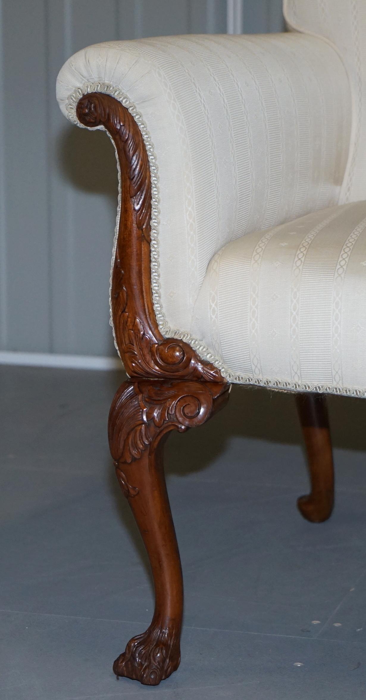 English Part of Large Suite Pair of Carved Walnut Occasional Armchairs Lion Hairy Paw