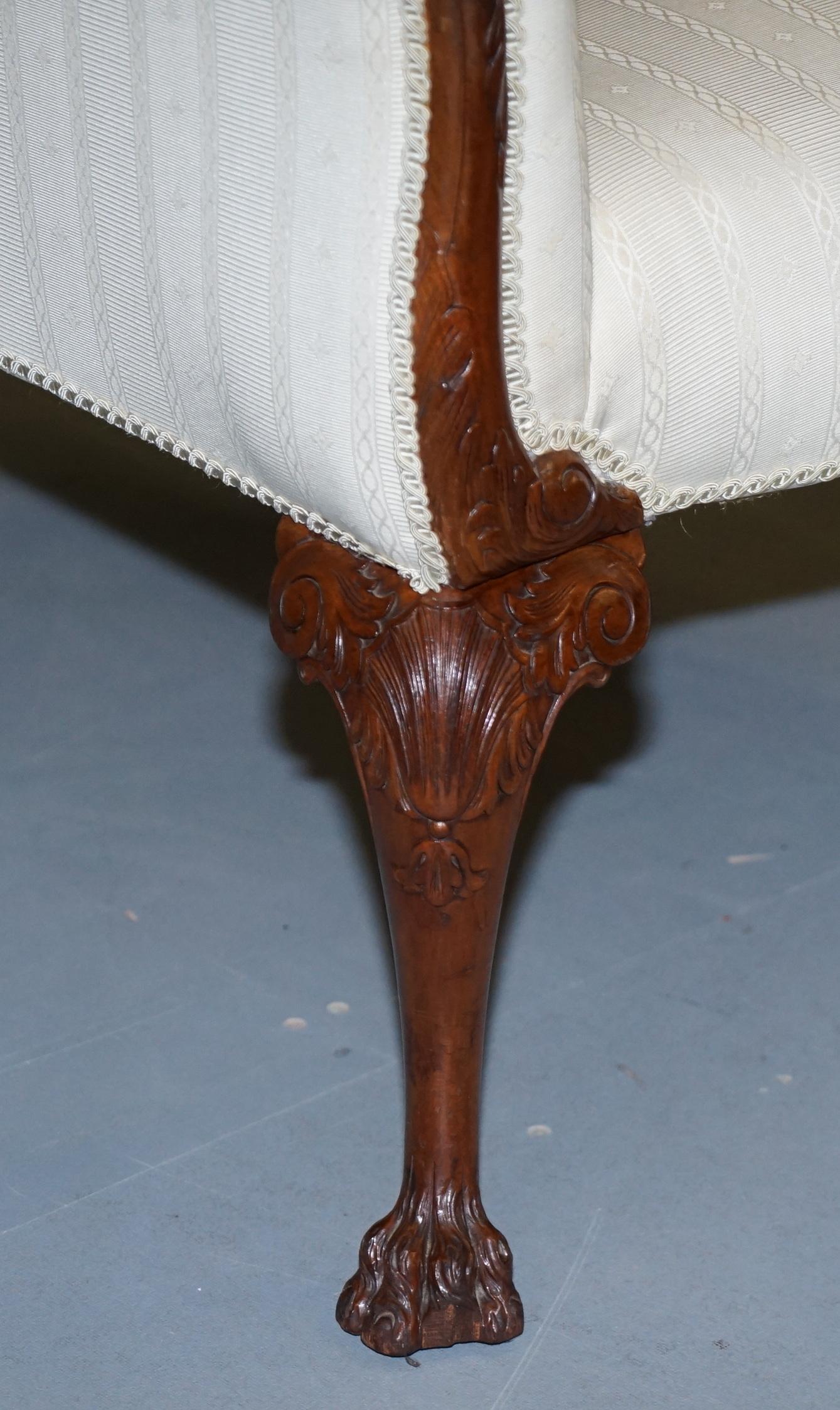 Upholstery Part of Large Suite Pair of Carved Walnut Occasional Armchairs Lion Hairy Paw