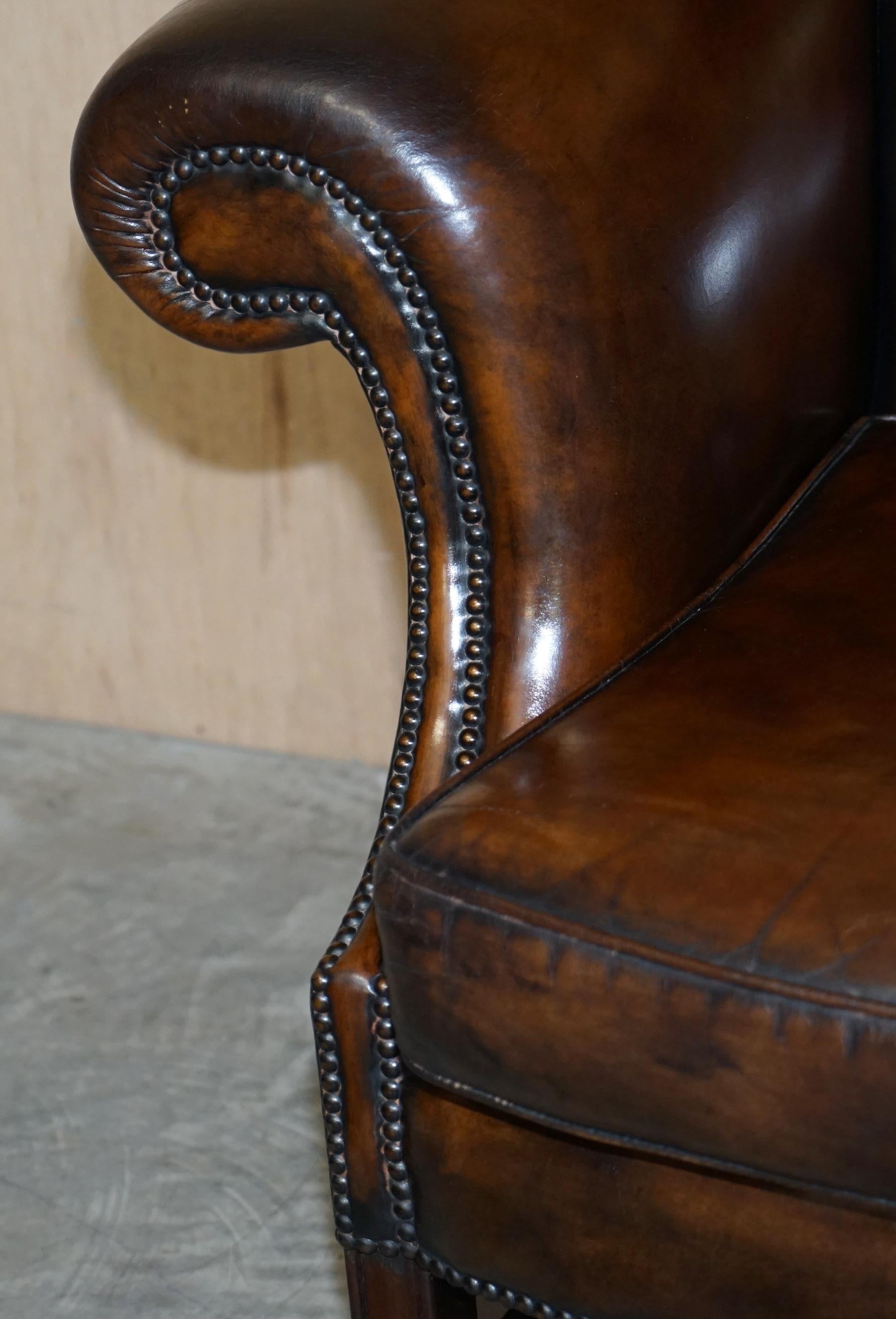 Part of Large Suite This Lovely Pair of Hand Dyed Brown Leather Club Armchairs For Sale 4