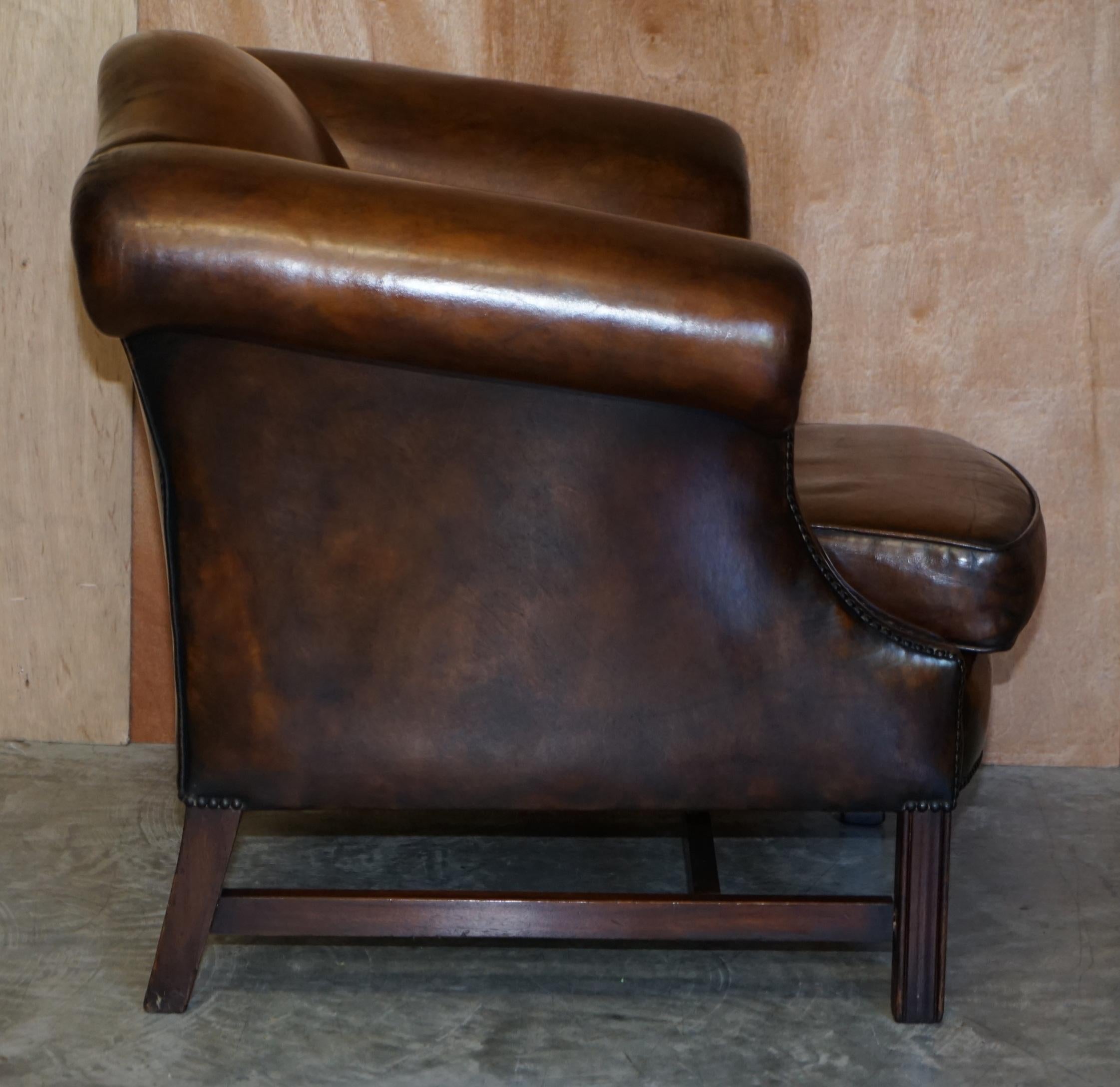 Part of Large Suite This Lovely Pair of Hand Dyed Brown Leather Club Armchairs For Sale 6