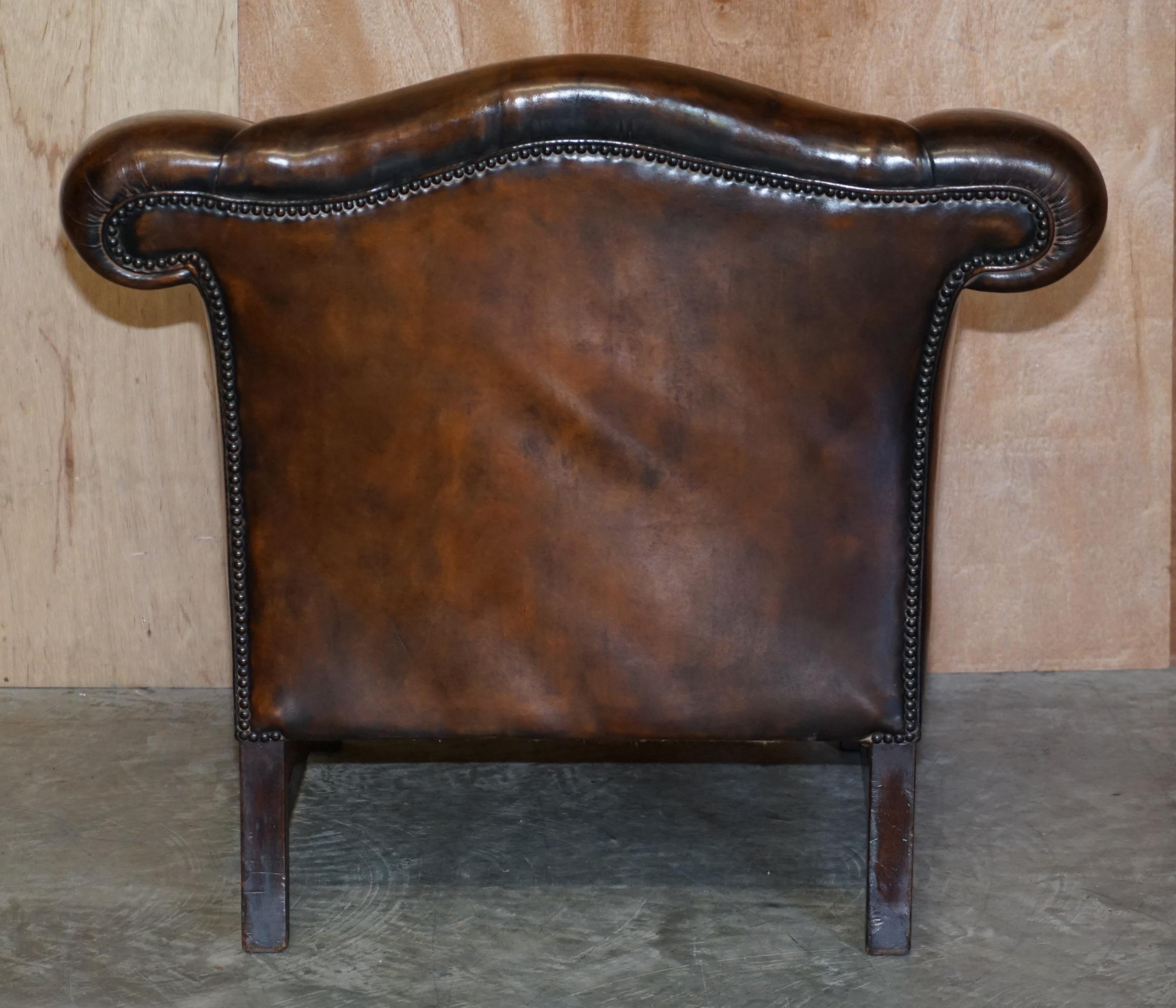 Part of Large Suite This Lovely Pair of Hand Dyed Brown Leather Club Armchairs For Sale 7