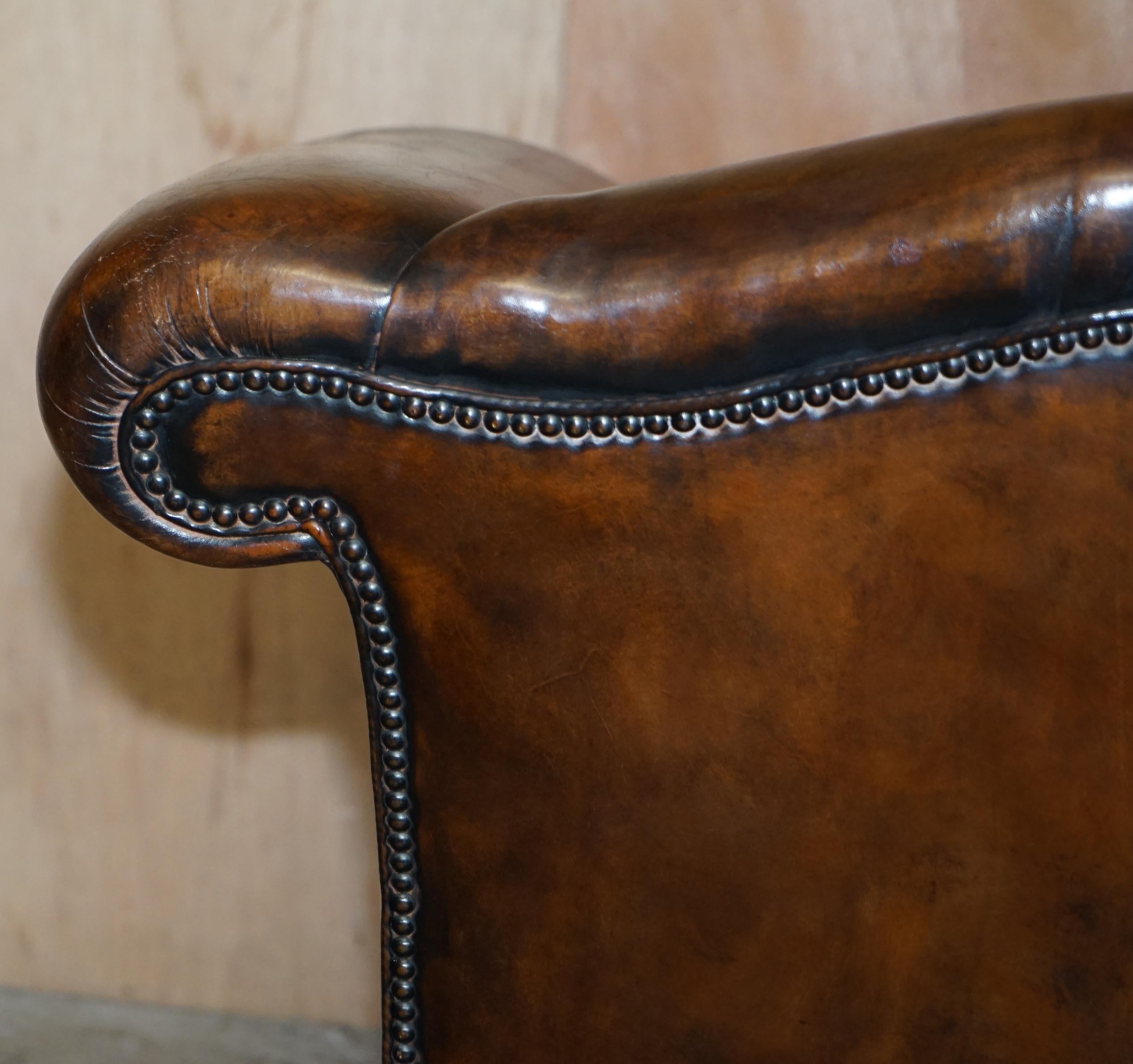 Part of Large Suite This Lovely Pair of Hand Dyed Brown Leather Club Armchairs For Sale 8