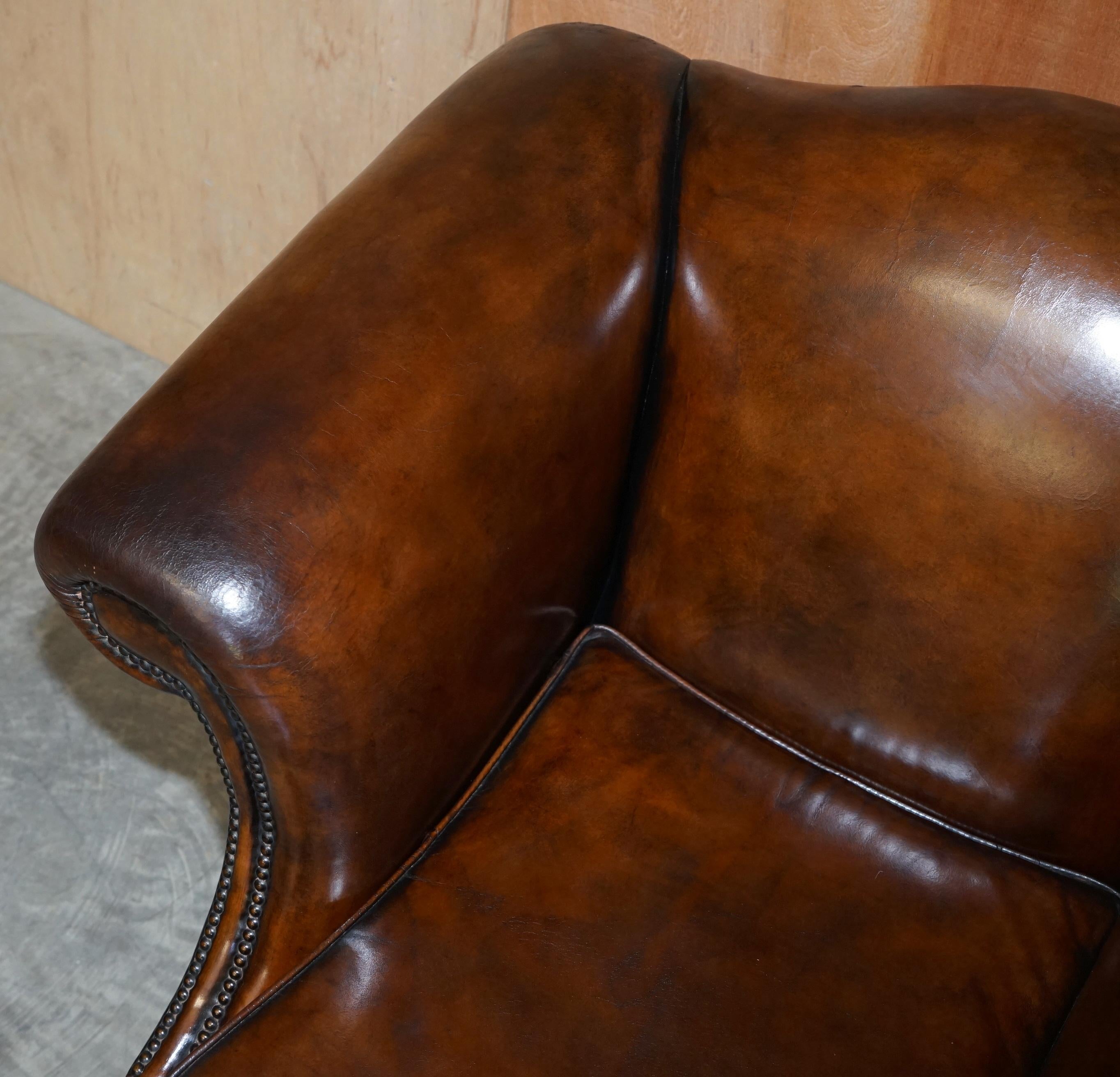 Part of Large Suite This Lovely Pair of Hand Dyed Brown Leather Club Armchairs In Good Condition For Sale In West Sussex, Pulborough