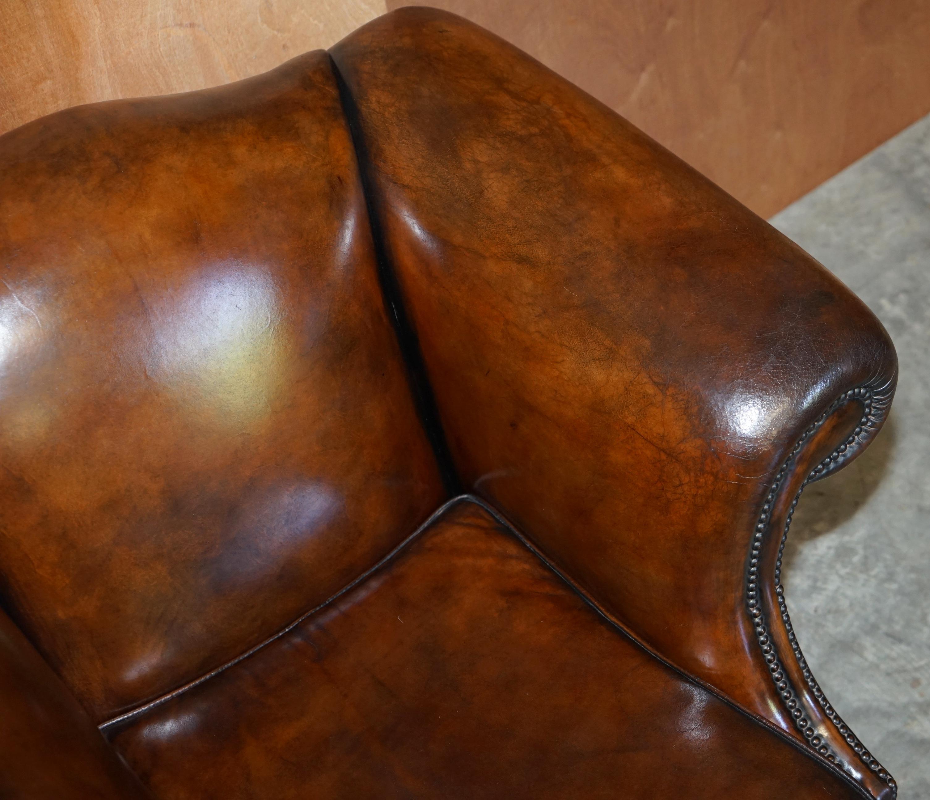 Part of Large Suite This Lovely Pair of Hand Dyed Brown Leather Club Armchairs For Sale 1