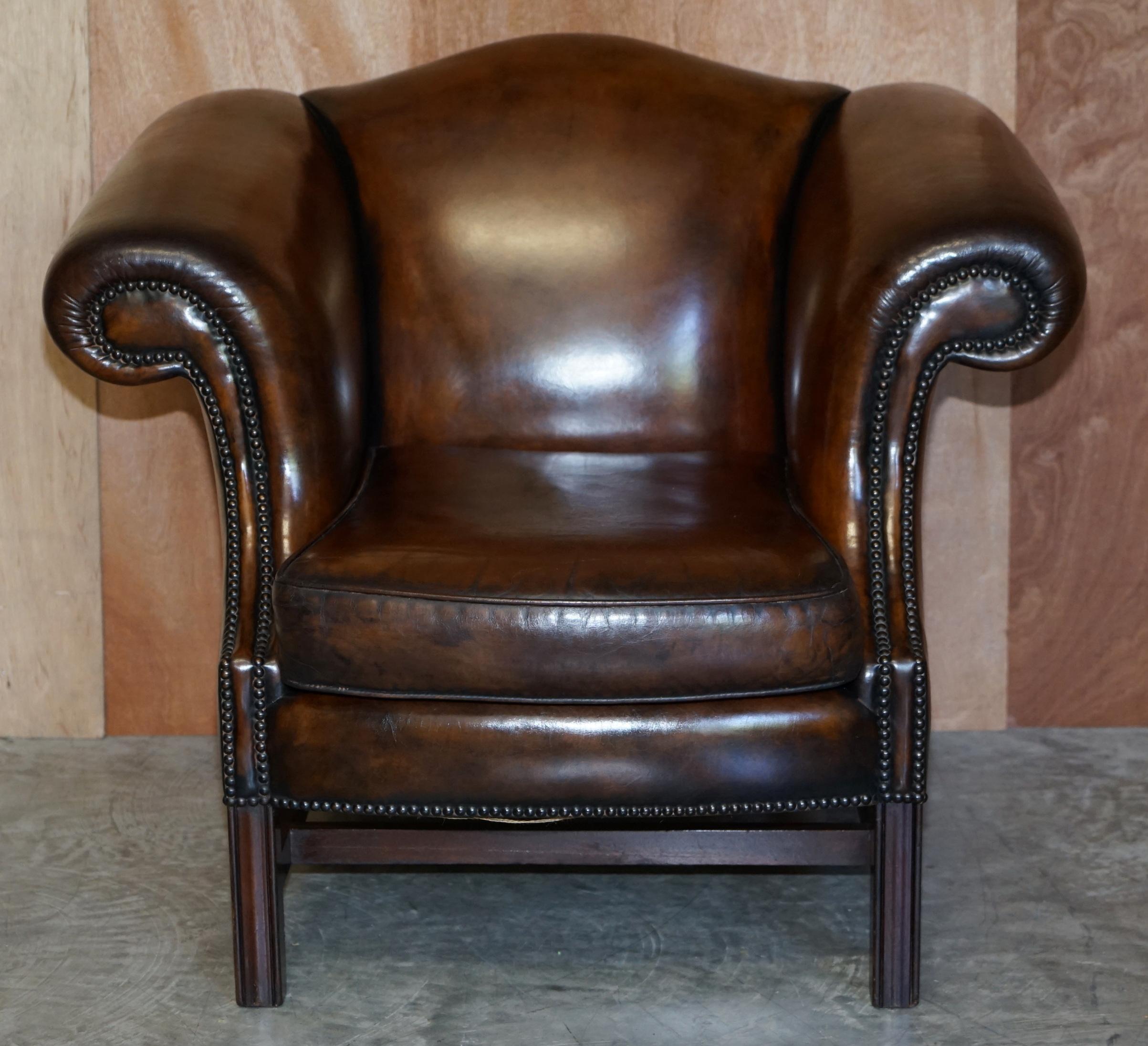 Part of Large Suite This Lovely Pair of Hand Dyed Brown Leather Club Armchairs For Sale 1