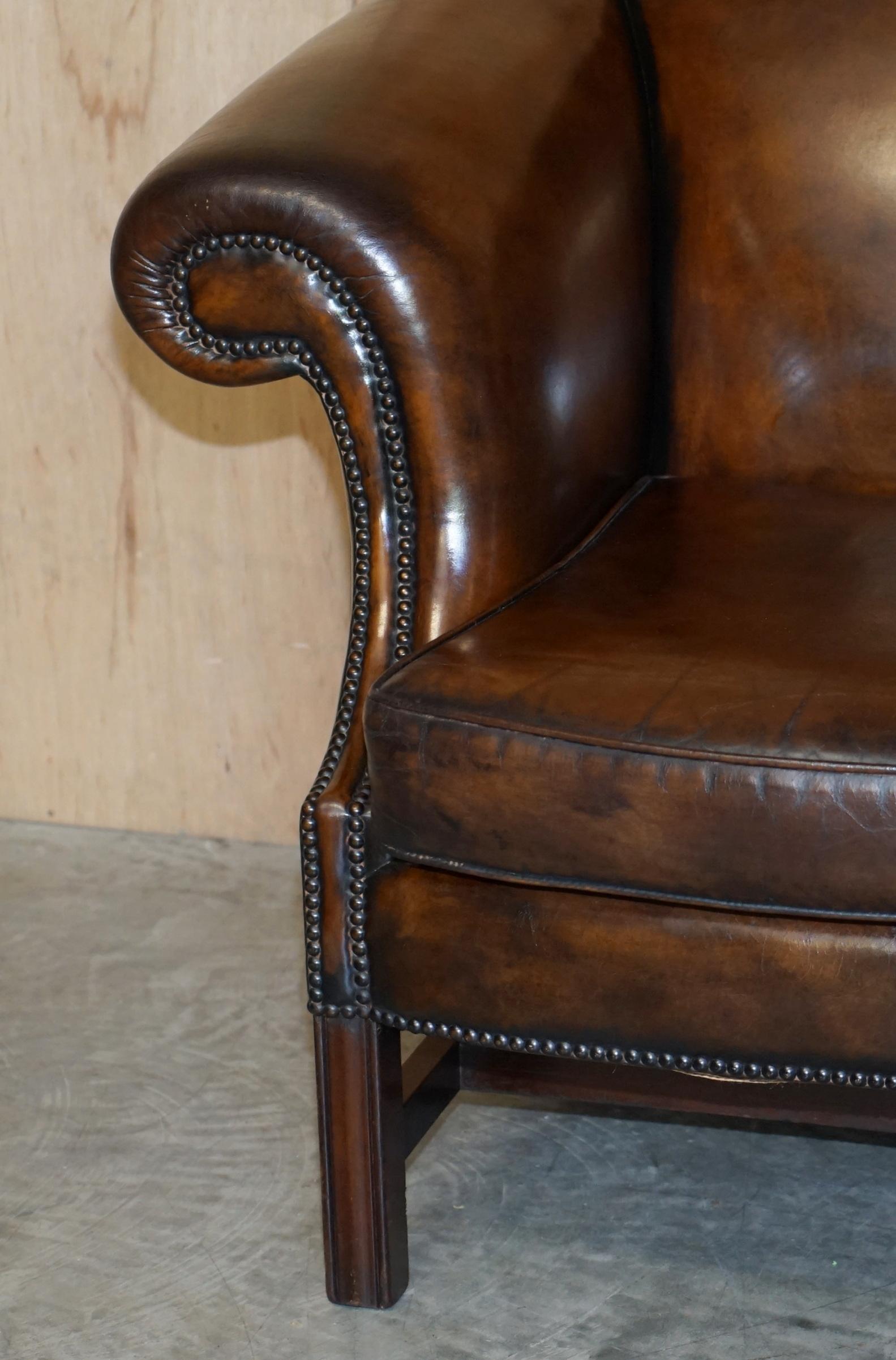 Part of Large Suite This Lovely Pair of Hand Dyed Brown Leather Club Armchairs For Sale 3