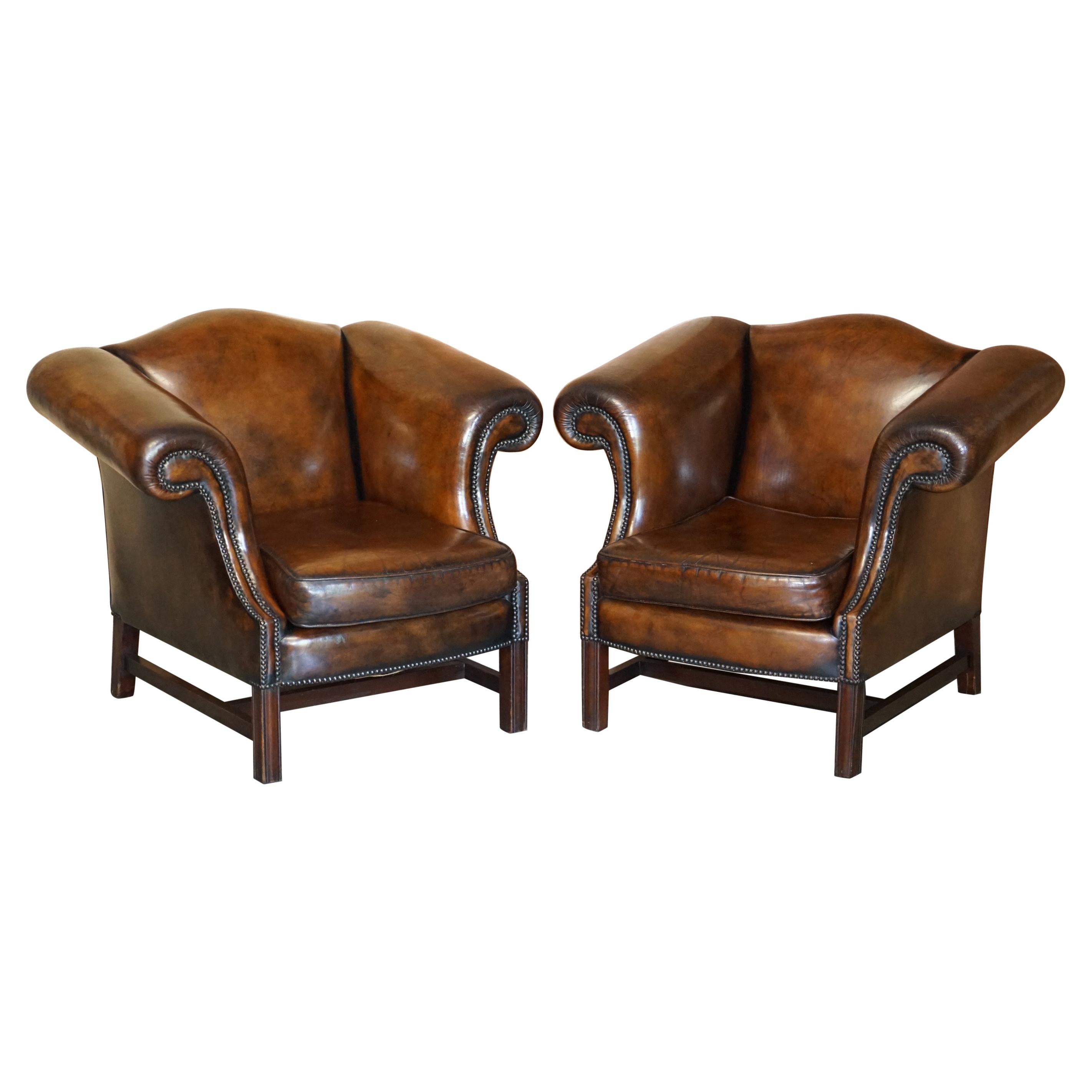 Part of Large Suite This Lovely Pair of Hand Dyed Brown Leather Club Armchairs