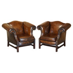 Vintage Part of Large Suite This Lovely Pair of Hand Dyed Brown Leather Club Armchairs