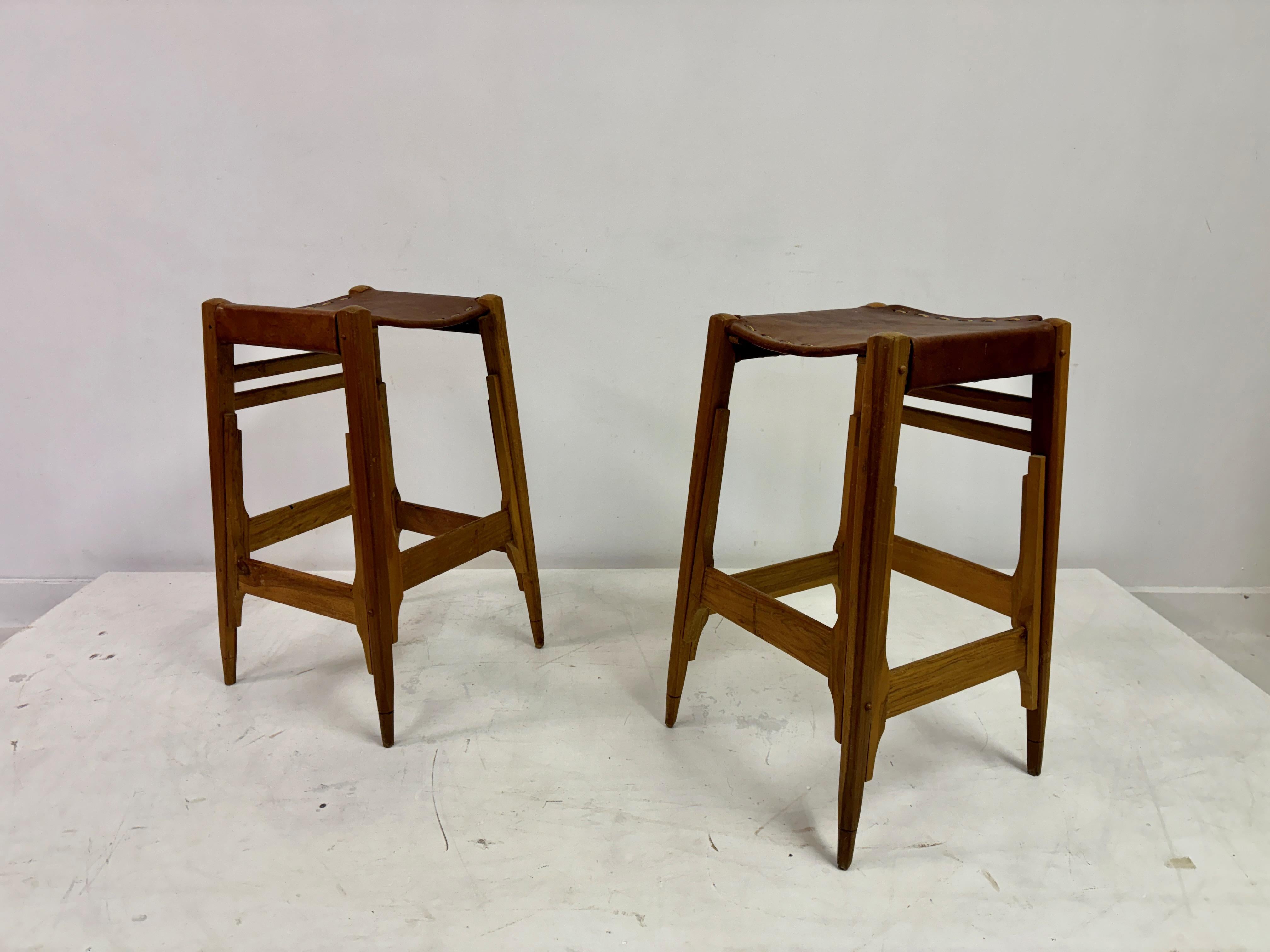 20th Century Part of Mid-Century Wood High Stools by Werner Biermann for Arte Sano For Sale