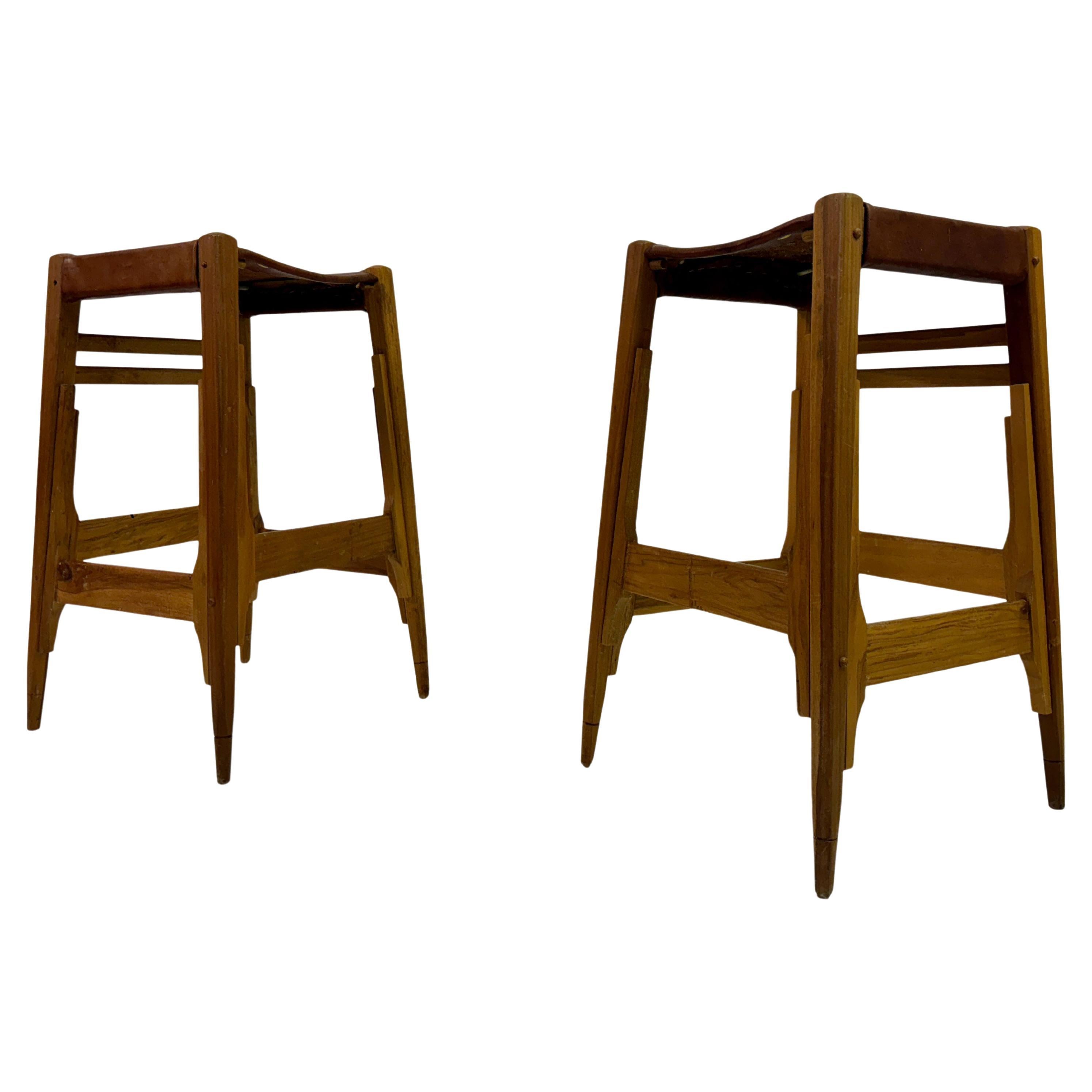 Part of Mid-Century Wood High Stools by Werner Biermann for Arte Sano For Sale