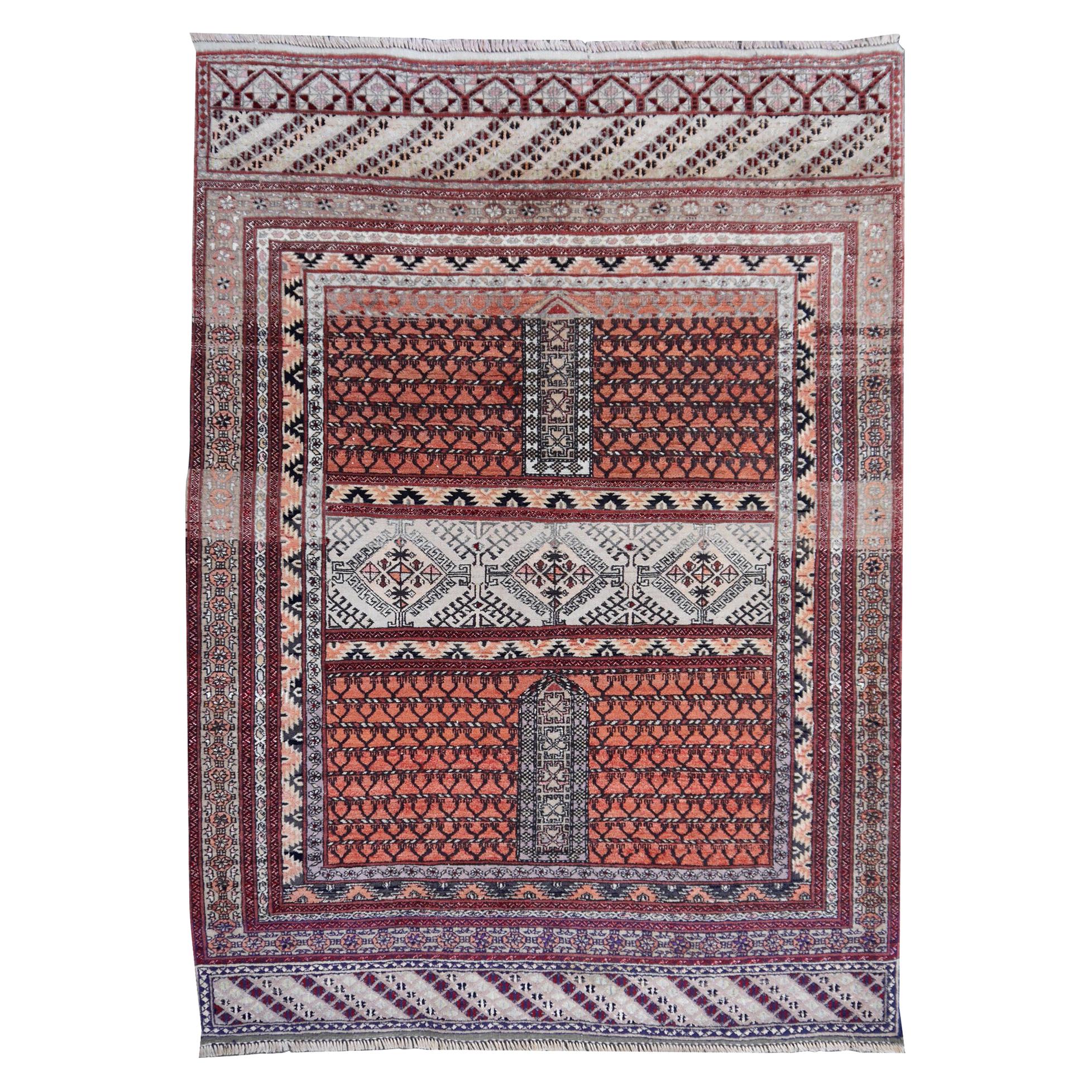 Part Silk Rug Hatchlou Engsi Tribal Vintage Carpet from Afghan Turkoman Tribe