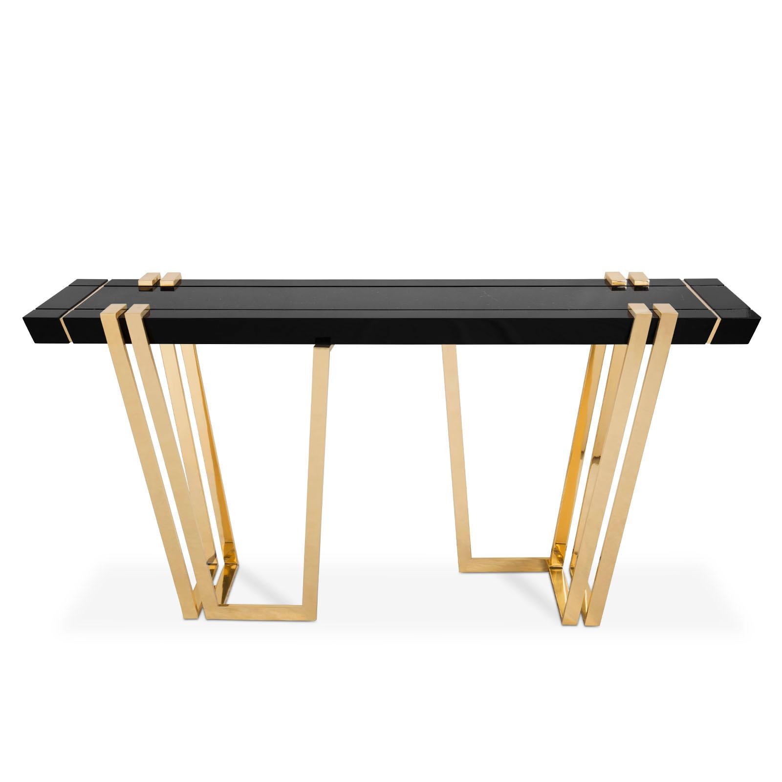 Portuguese Partenon Console Table with Black Marble Central Top For Sale