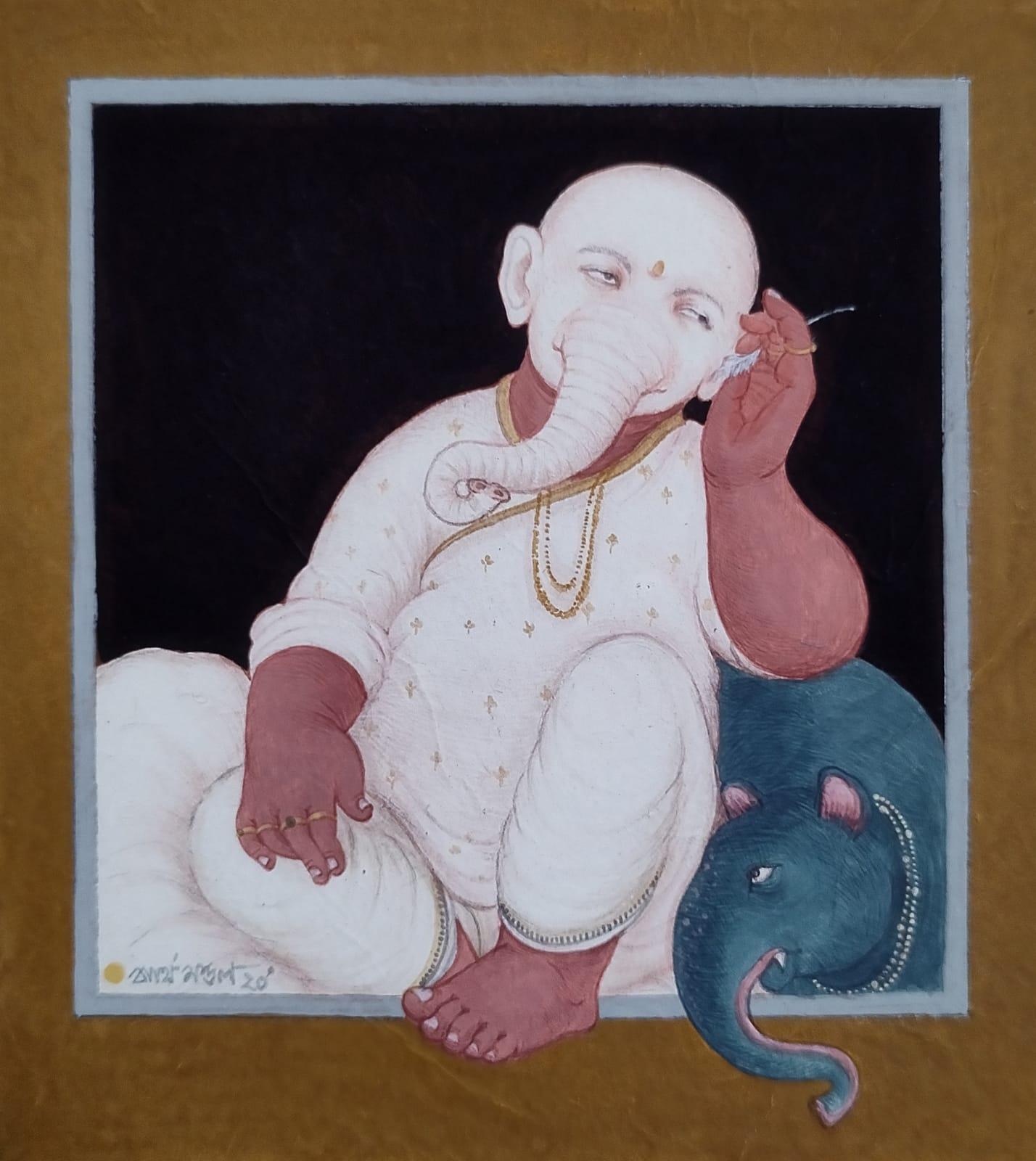 Ganesha in Deferent Mode #3 - Contemporary Painting by Partha Mondal